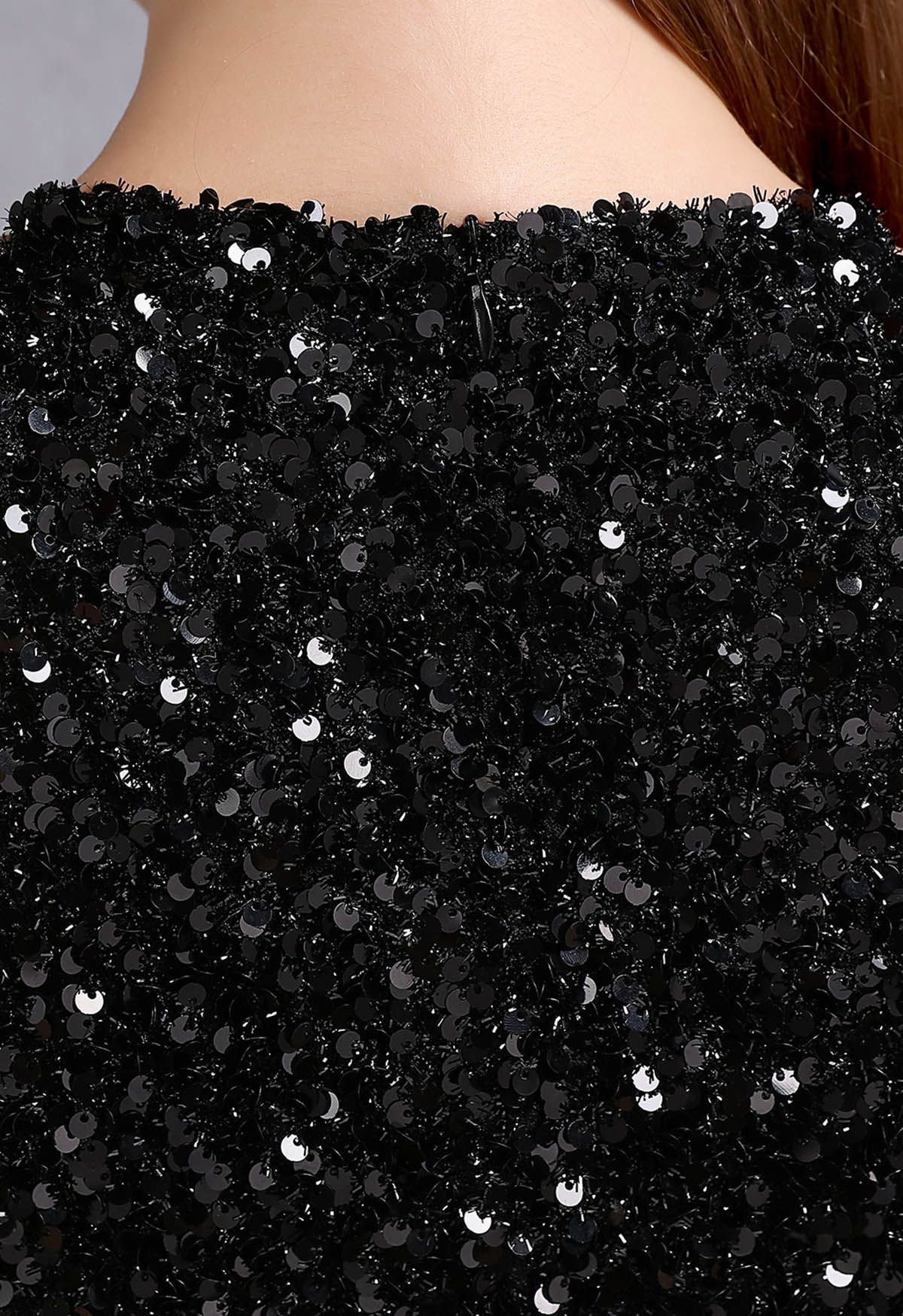 Robe Sirène Fendue à Paillettes et Découpe à Col Halter en Noir