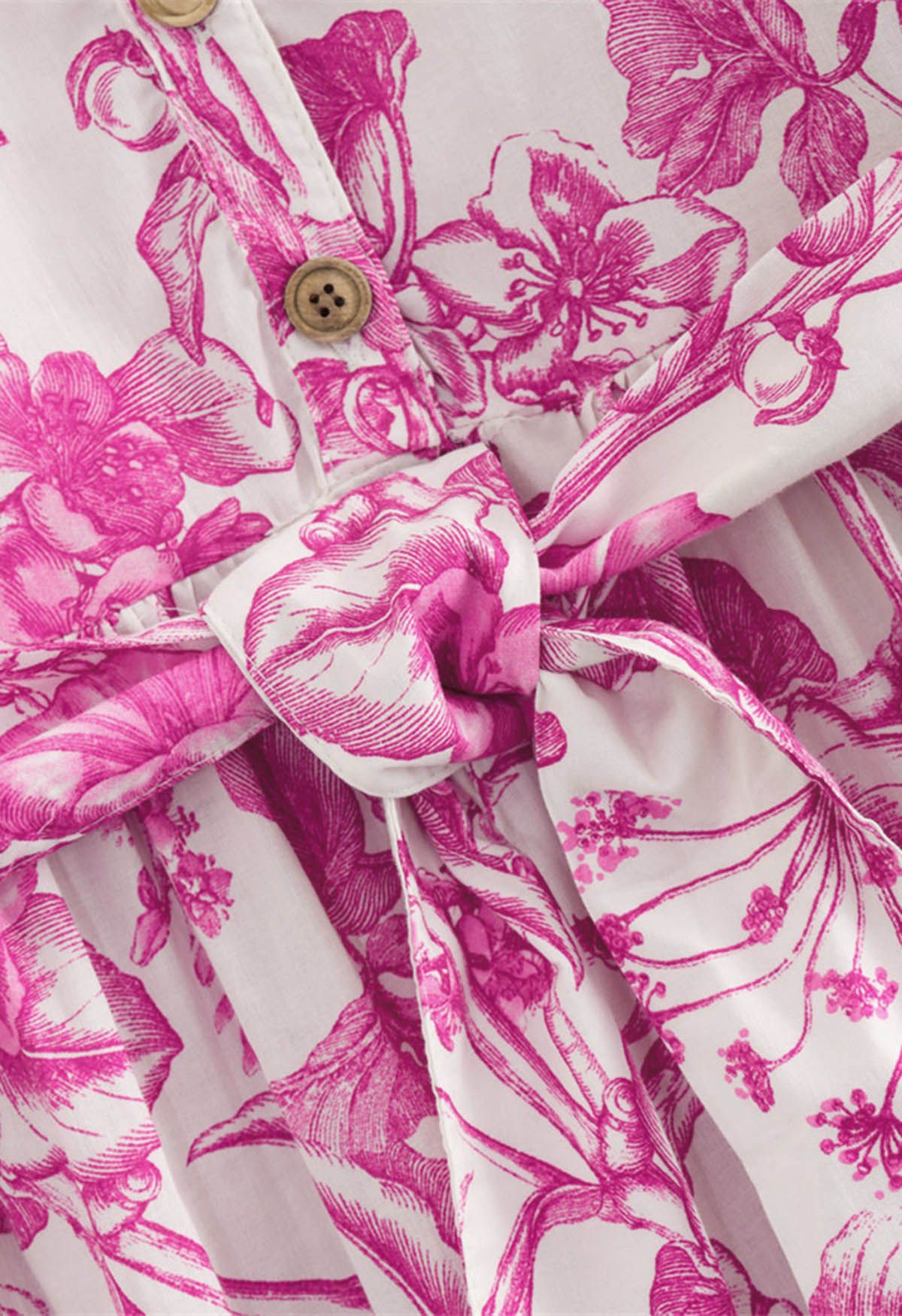 Robe mini aquarelle à fleurs rose vif et manches lanterne
