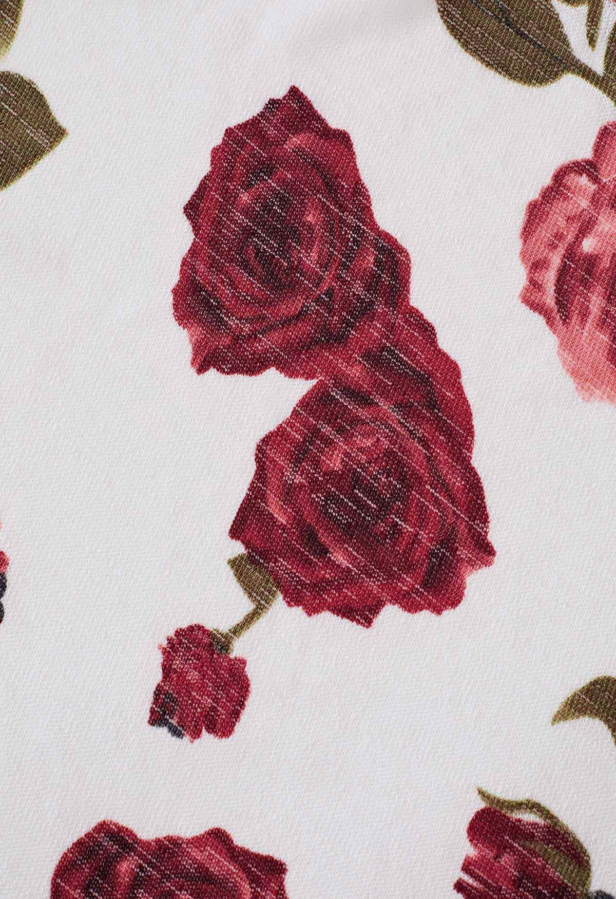 Crop top cache-cœur à imprimé rose aquarelle en blanc
