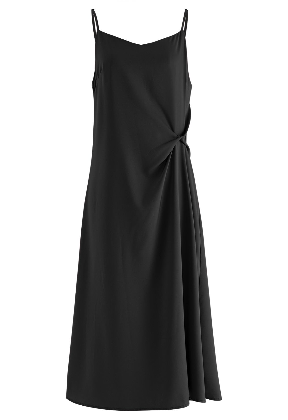 Robe caraco en satin torsadé sur le côté avec col en cœur en noir