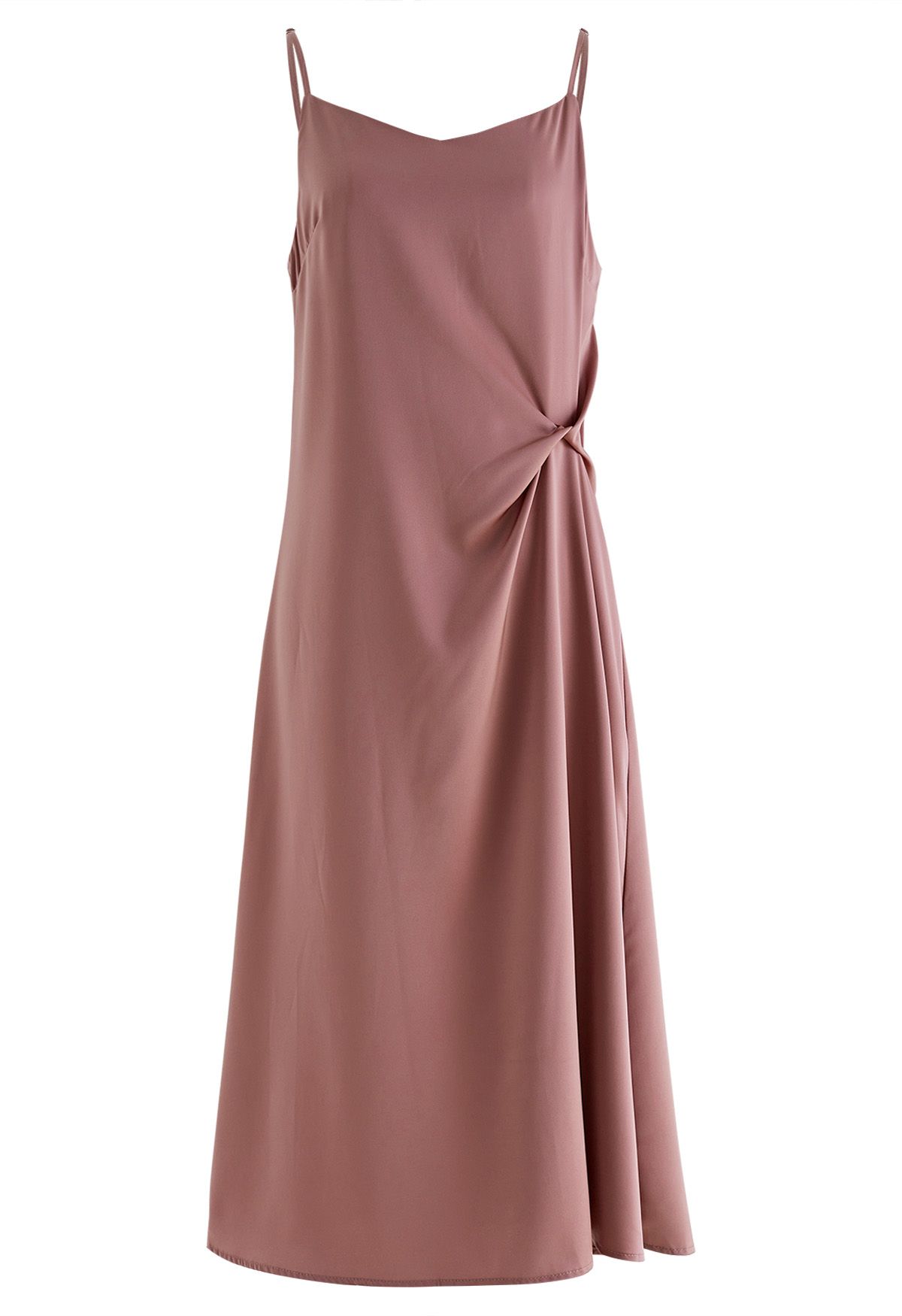 Robe caraco en satin torsadé sur le côté avec encolure en cœur en vieux rose