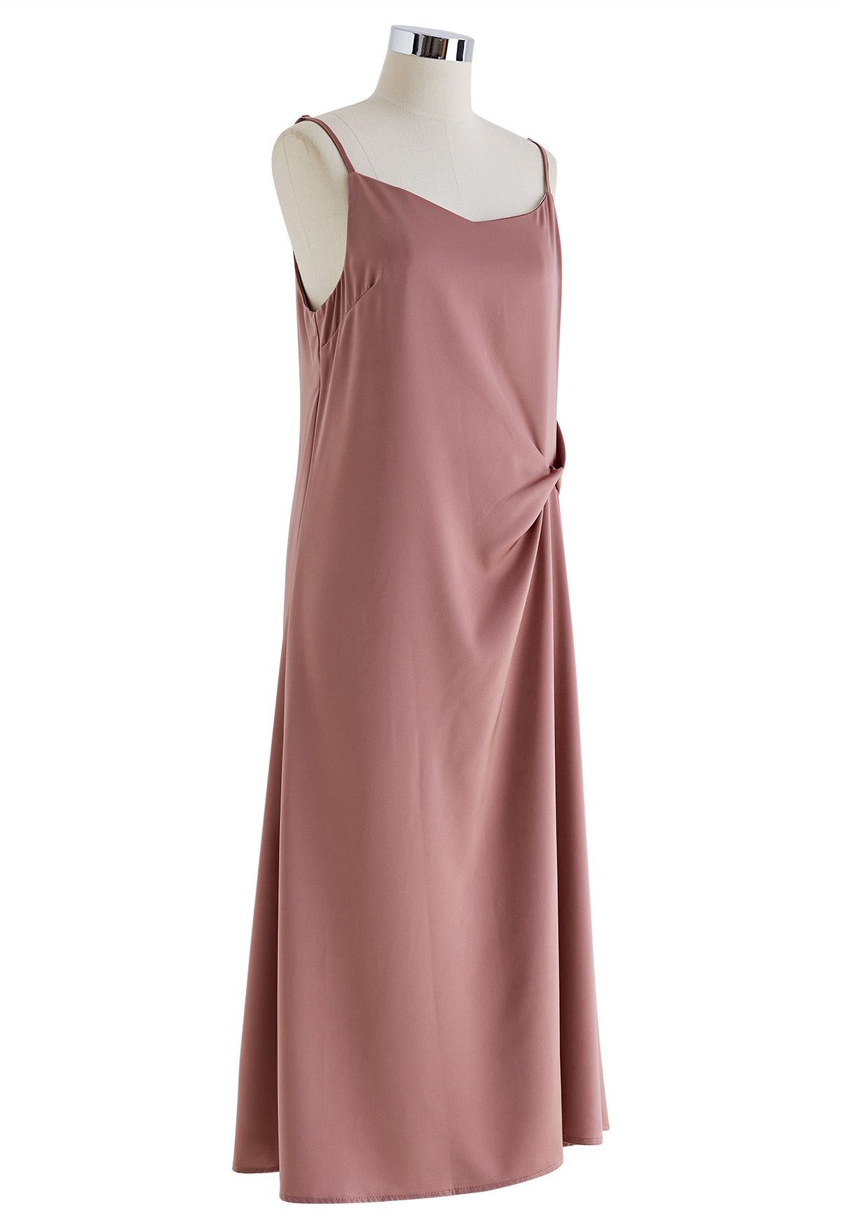 Robe caraco en satin torsadé sur le côté avec encolure en cœur en vieux rose