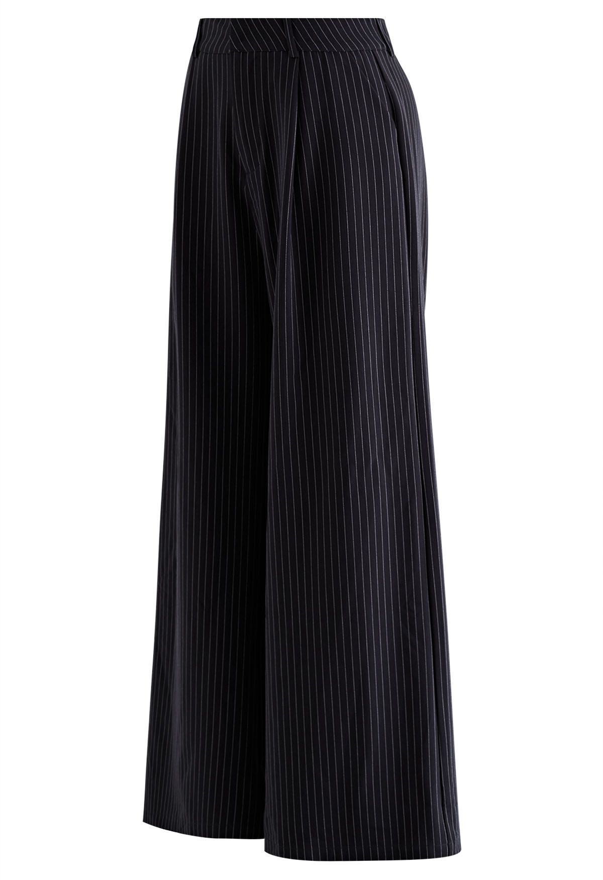 Pantalon droit à rayures verticales en noir