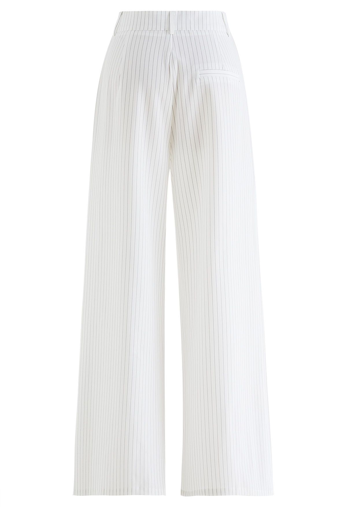 Pantalon droit à rayures verticales en blanc