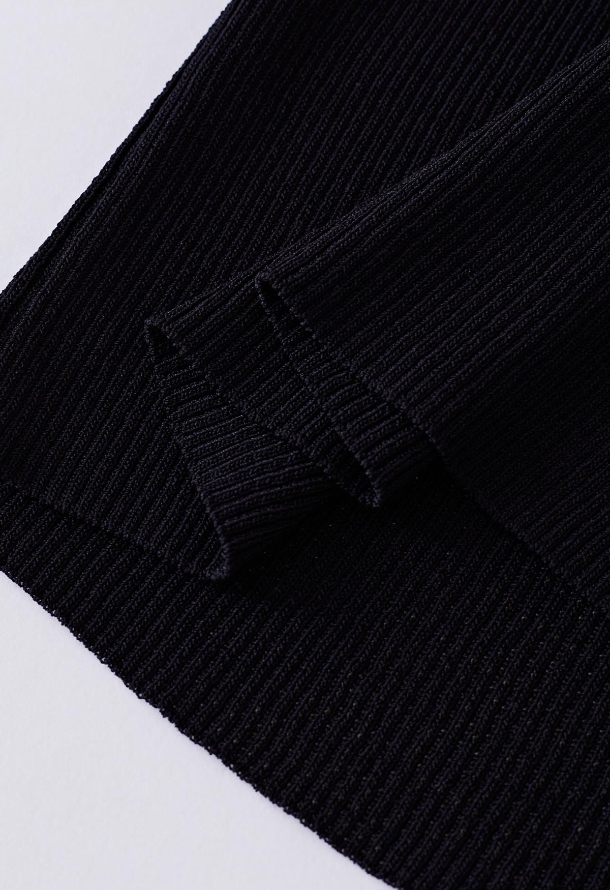 Haut ajusté en tricot côtelé à col en V en noir