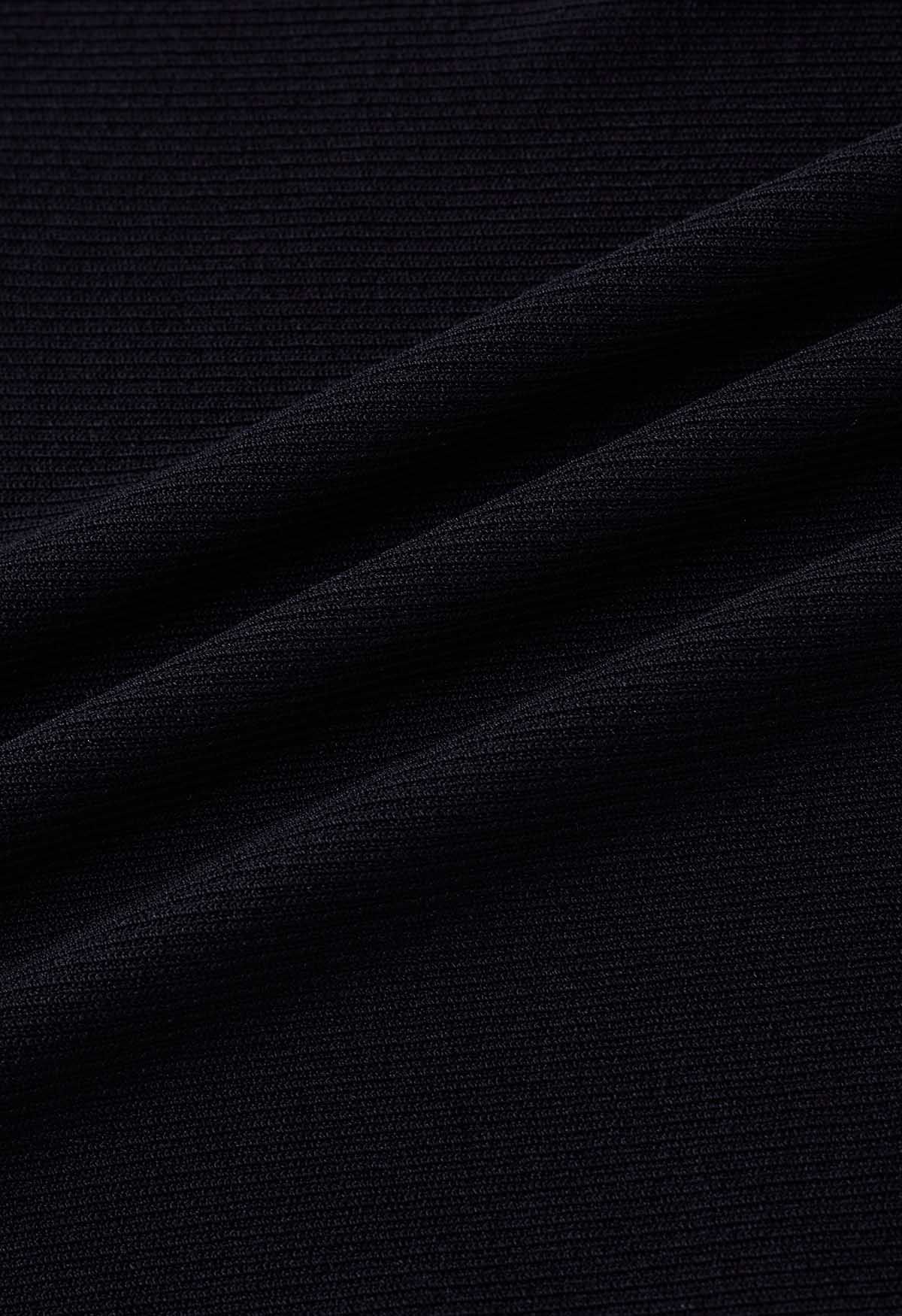 Haut ajusté en tricot côtelé à col en V en noir