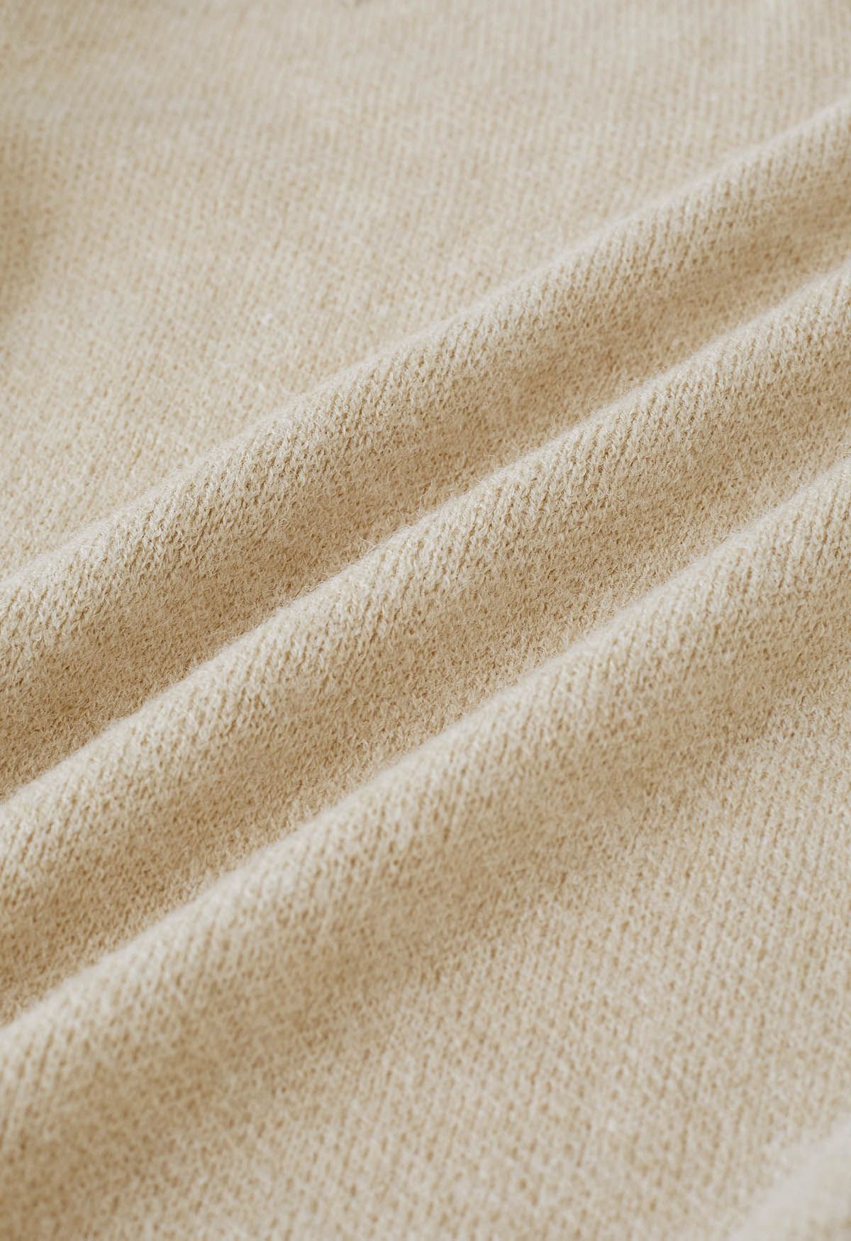 Cardigan décontracté en tricot surdimensionné ouvert sur le devant avec poches en beige clair