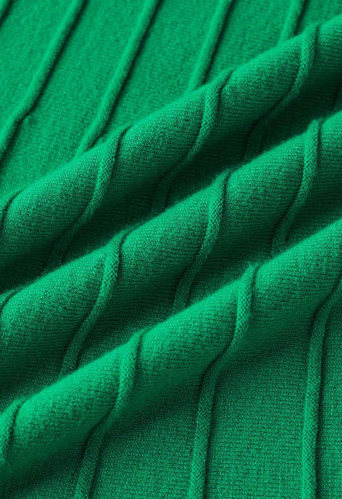 Robe caraco en maille plissée unie en vert