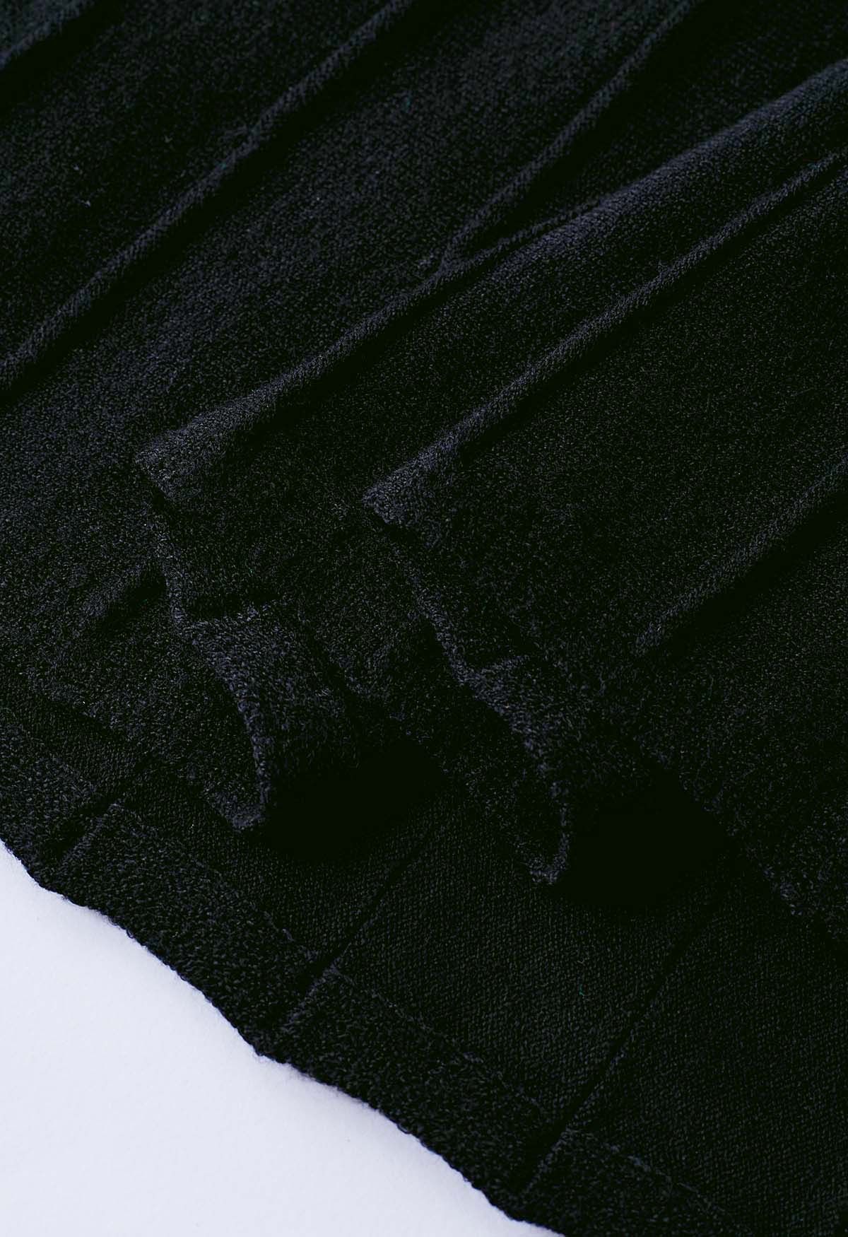 Robe camisole en tricot plissé uni en noir