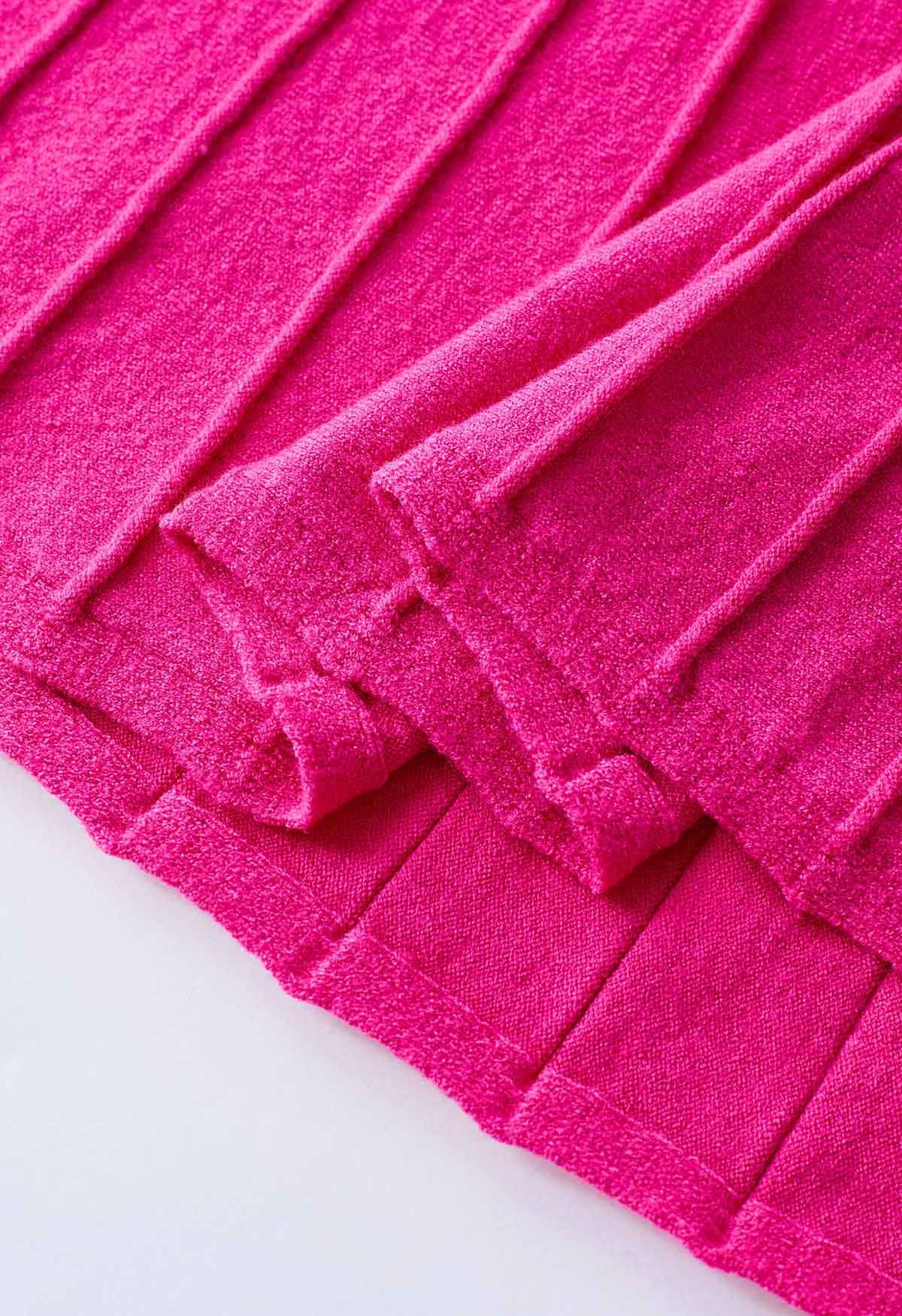 Robe caraco en maille plissée unie en rose vif