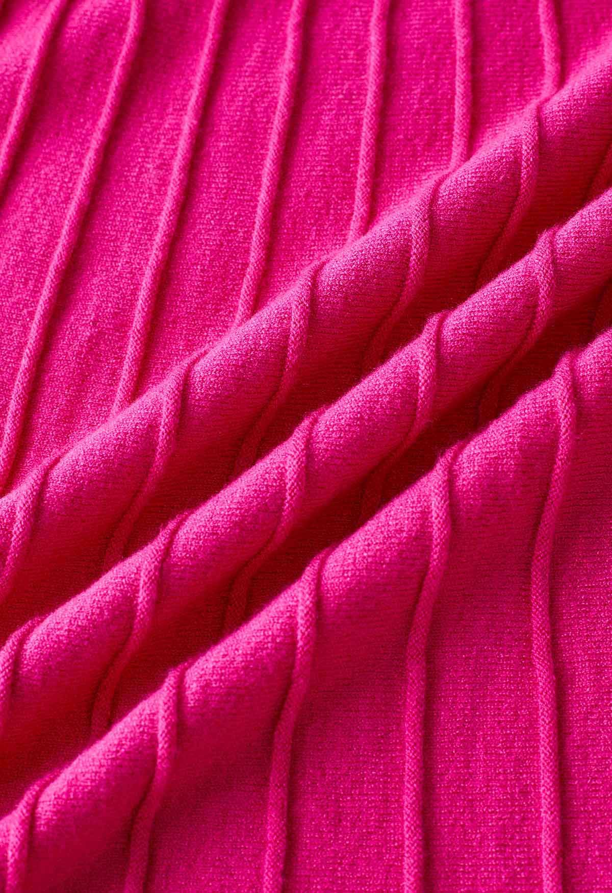 Robe caraco en maille plissée unie en rose vif
