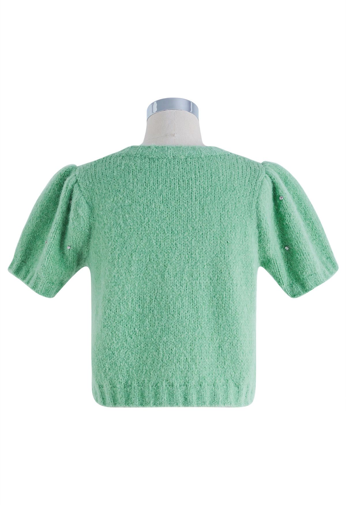 Pull en tricot flou orné de strass en vert