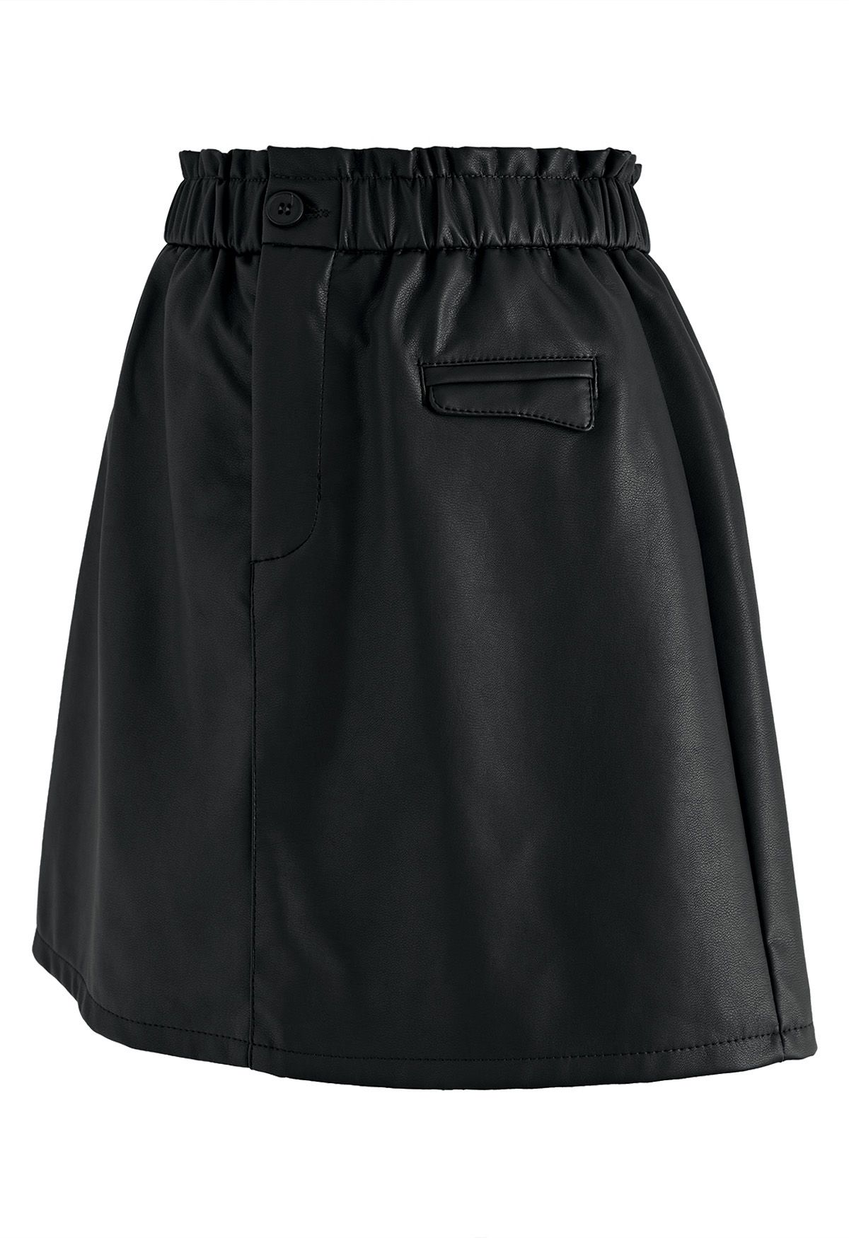 Mini-jupe en similicuir à taille élastique en noir