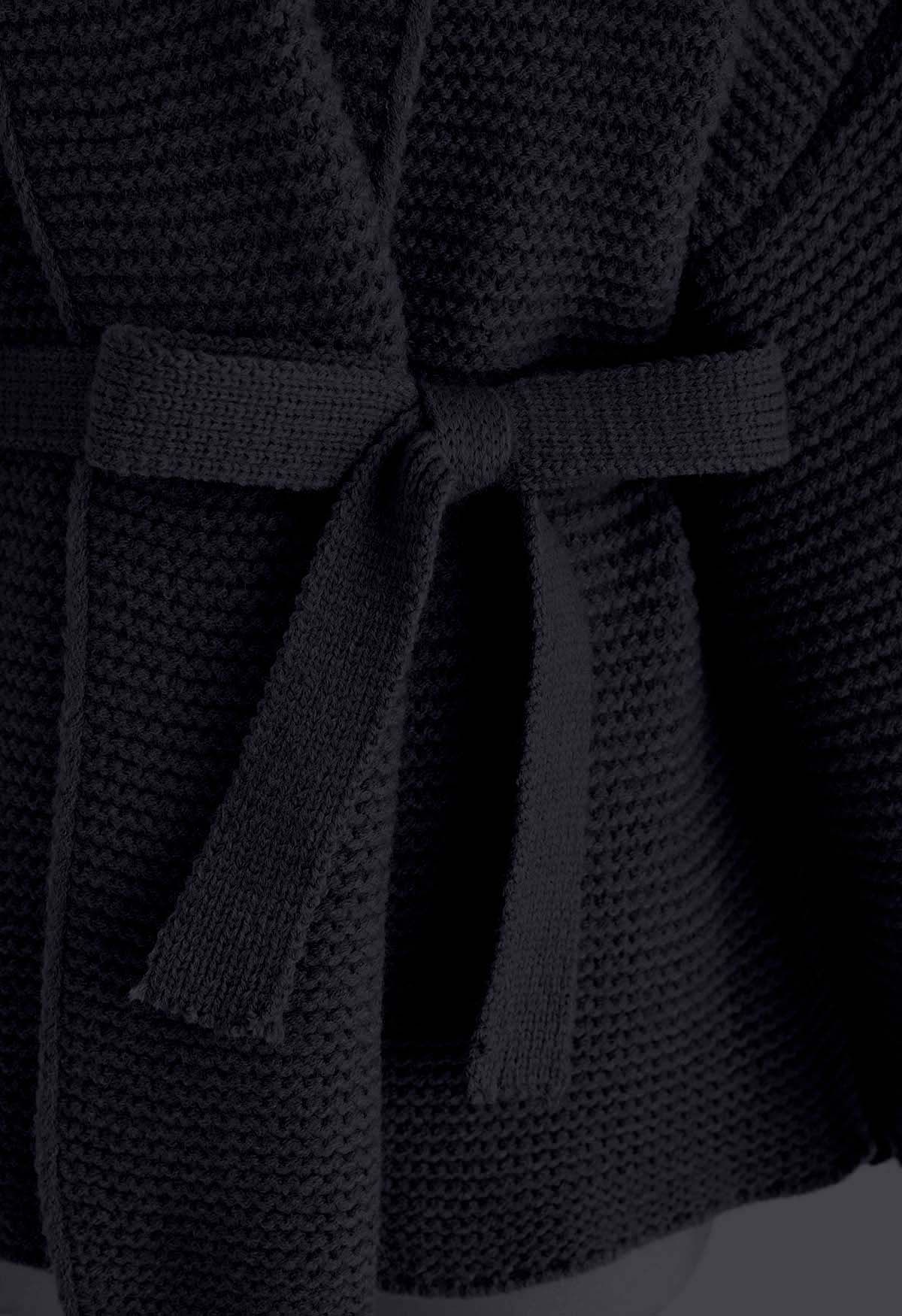 Cardigan en tricot gaufré à nouer avec col en noir