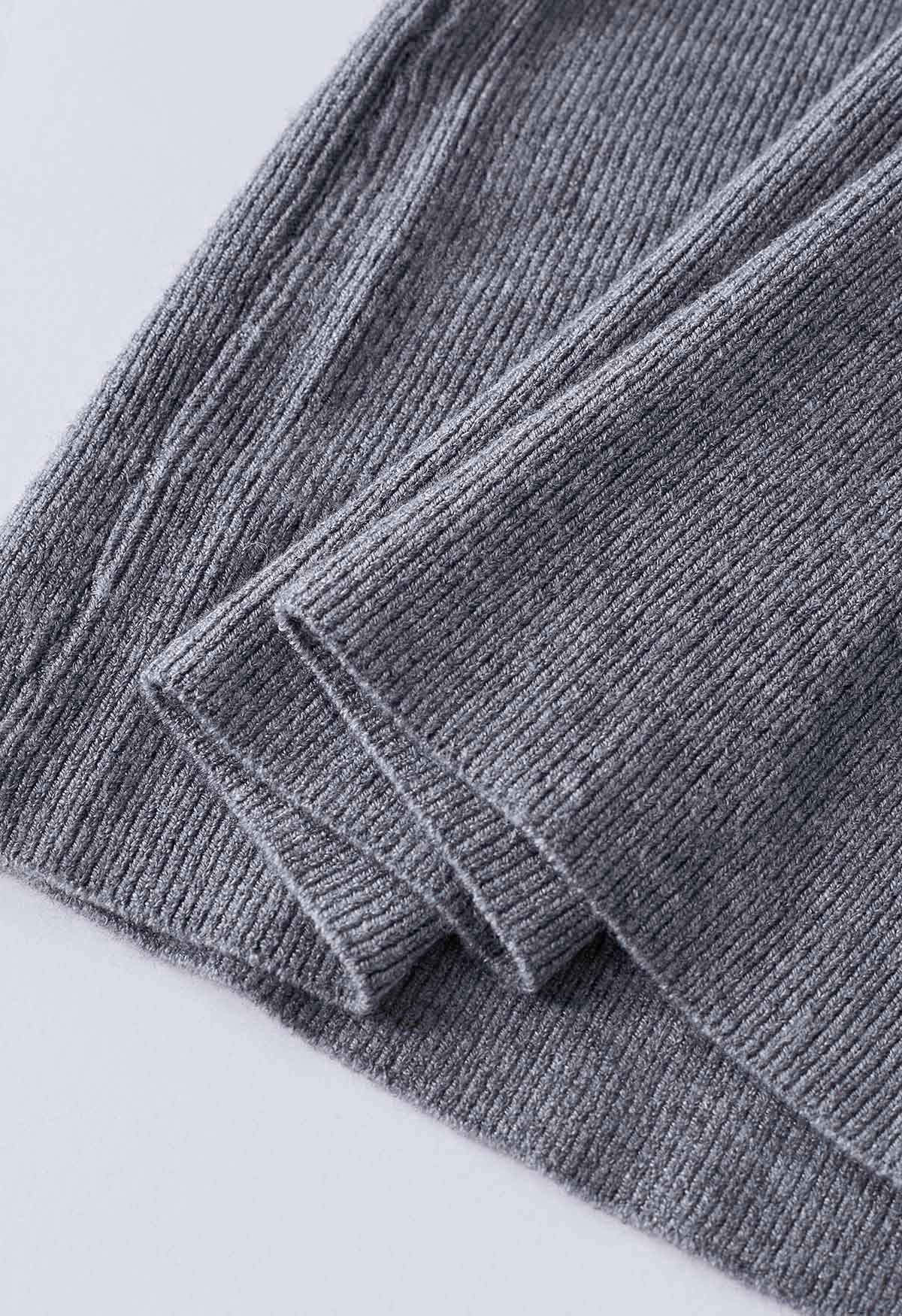 Top en tricot ajusté à encolure crantée en gris