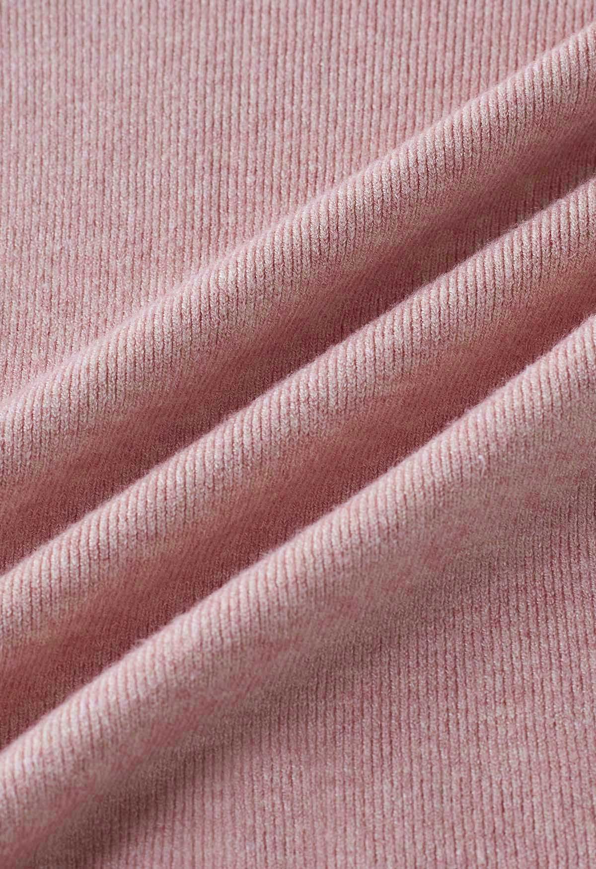 Top en tricot ajusté à encolure crantée en rose