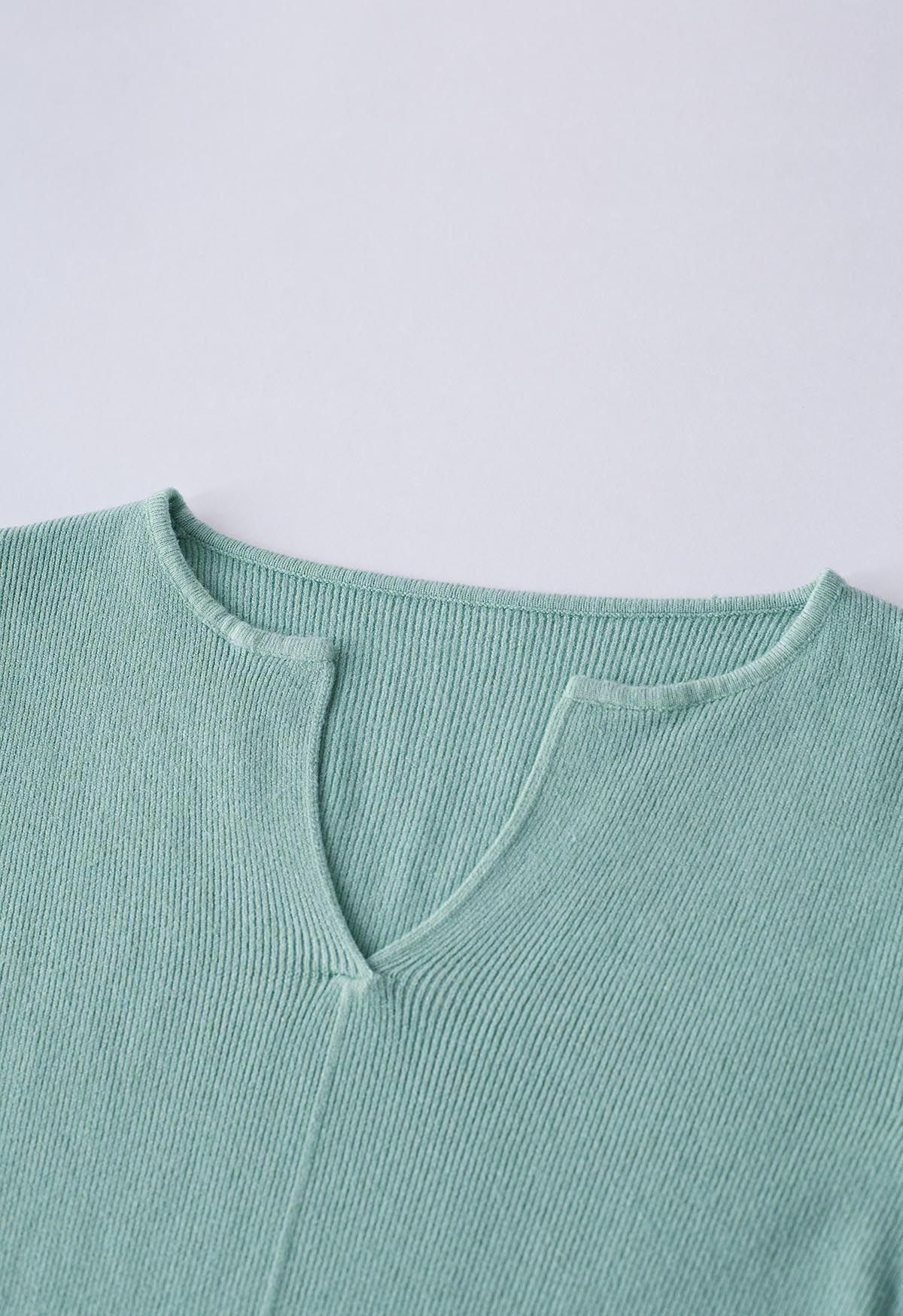 Top en tricot ajusté à encolure crantée en menthe