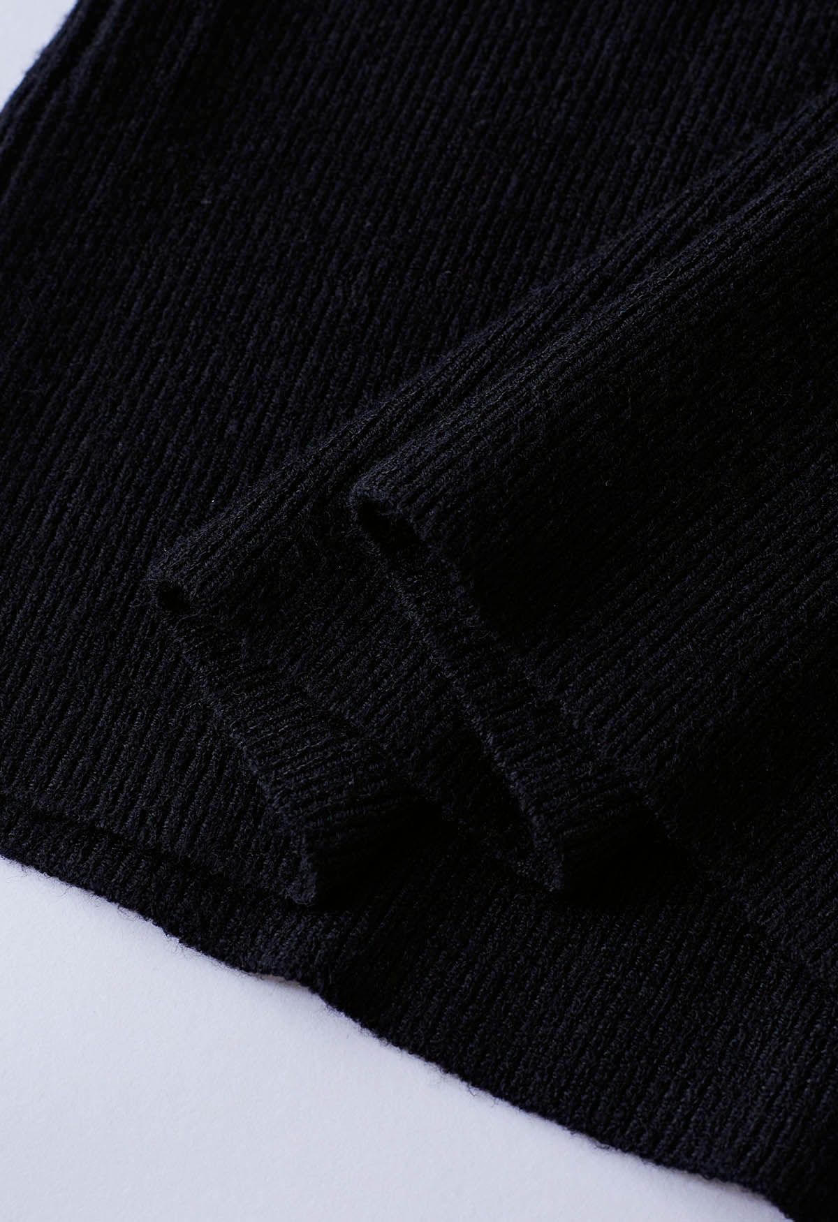 Haut en tricot ajusté à encolure crantée en noir