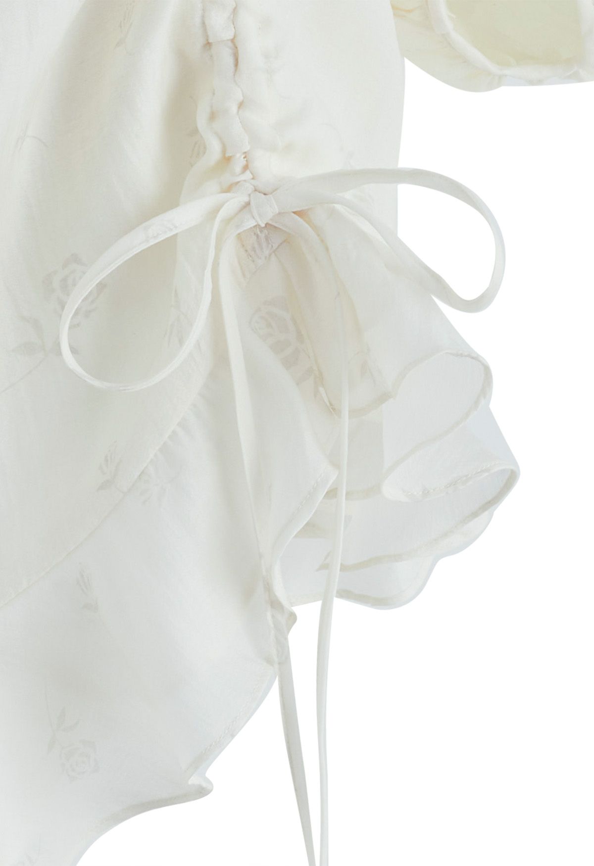 Robe Mi-Longue Florale Asymétrique à Ourlet à Volants en Crème