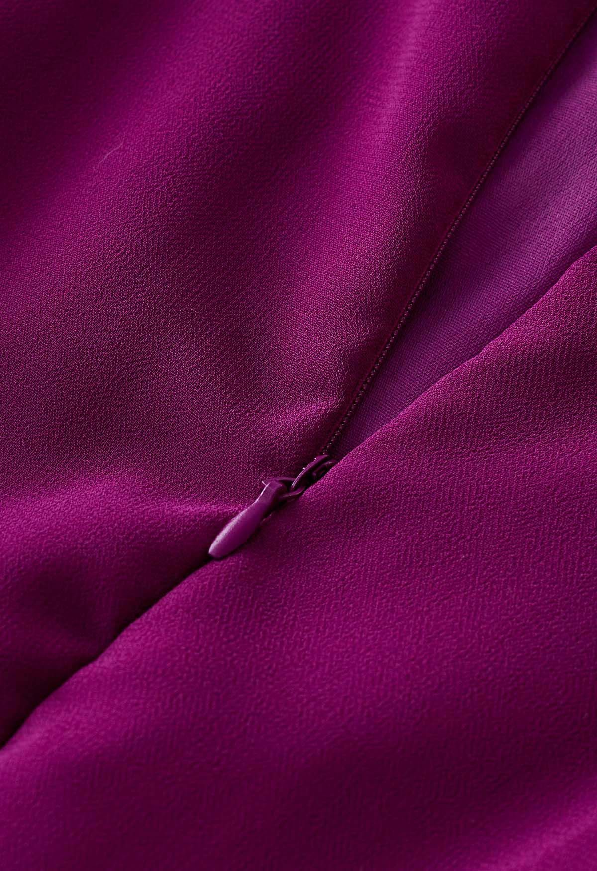 Robe longue en mousseline plissée à volants en dentelle au crochet en bordeaux
