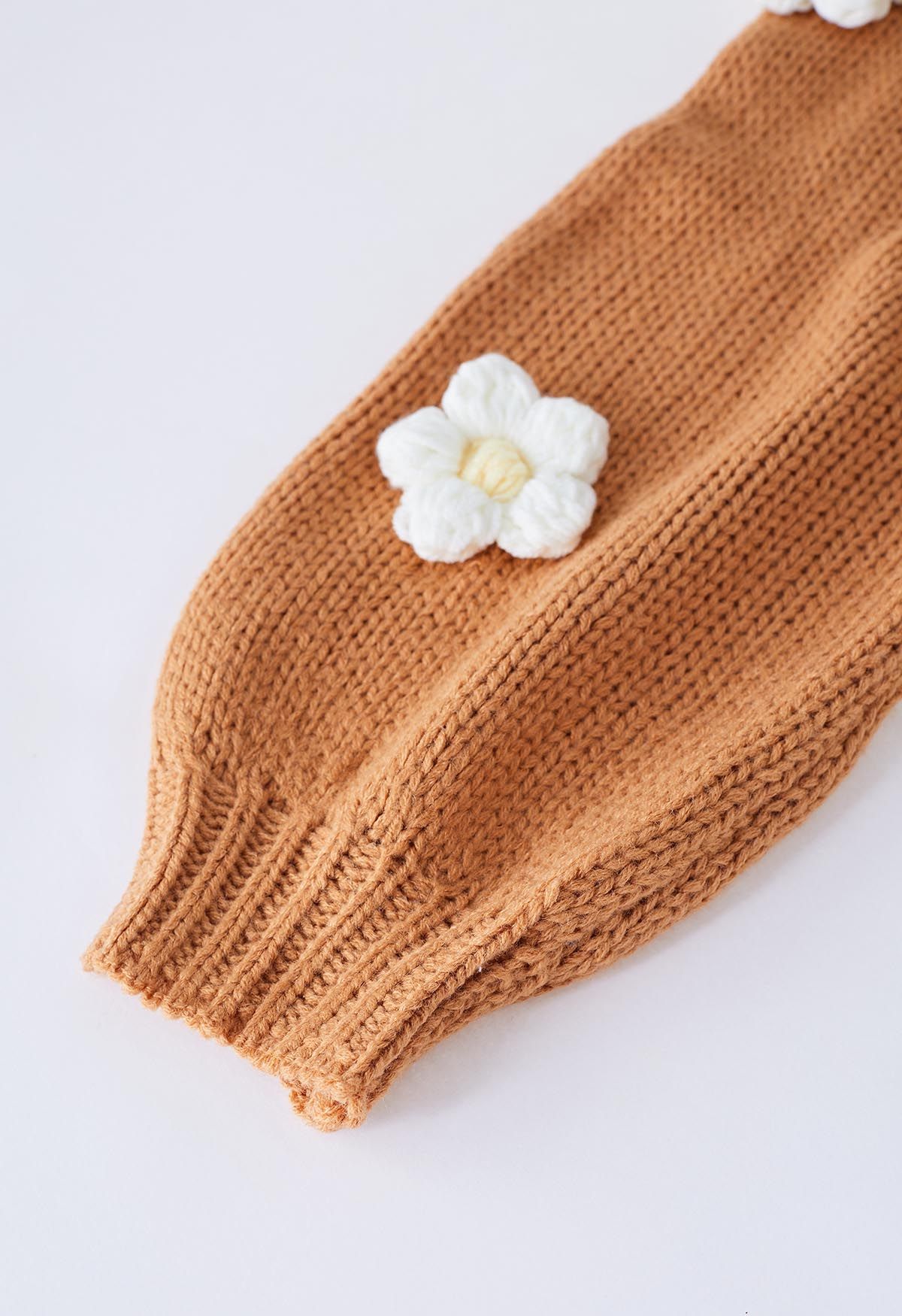 Cardigan en tricot ouvert sur le devant à fleurs en point 3D en beige