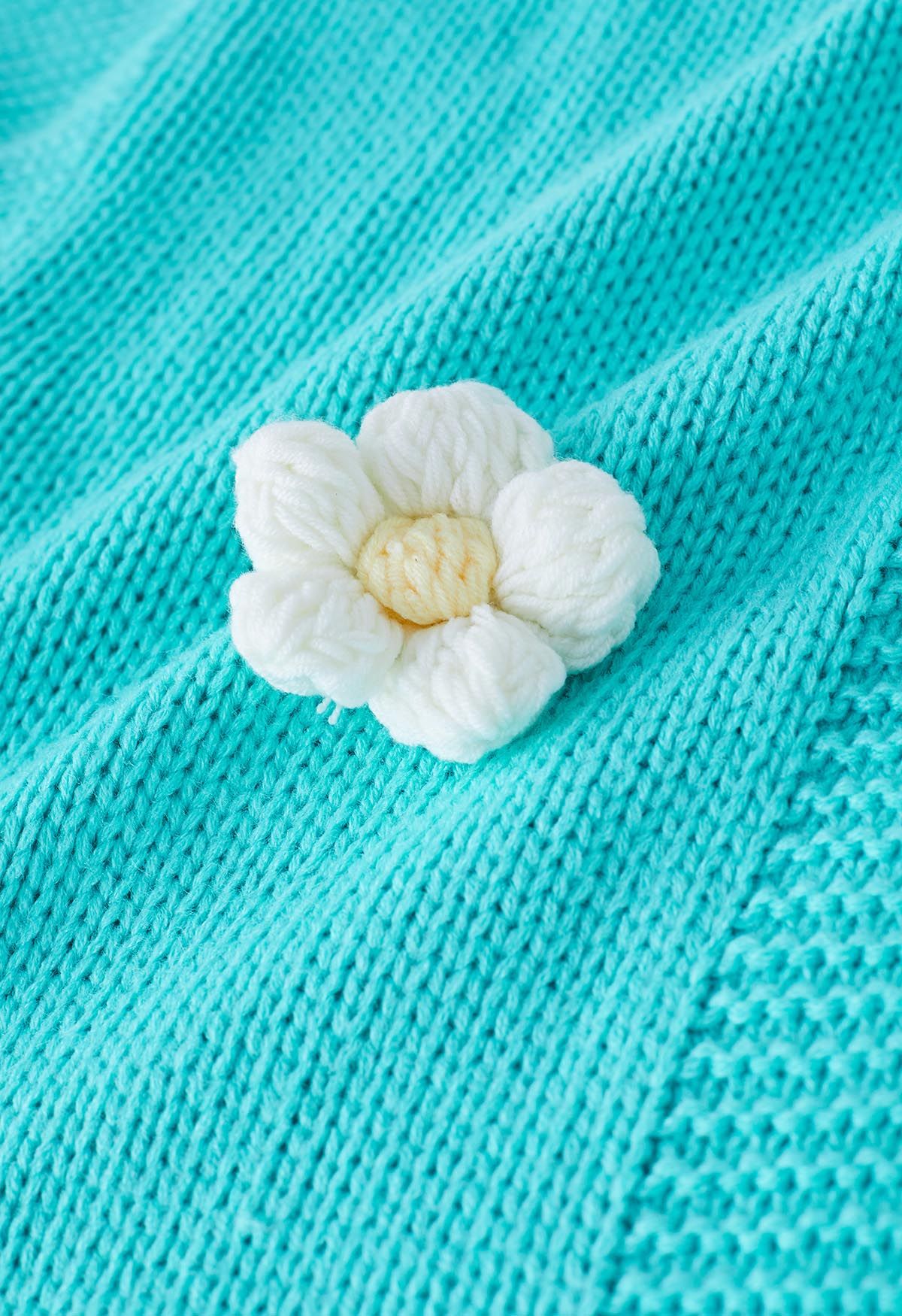 Cardigan en tricot ouvert sur le devant à fleurs en point 3D en bleu