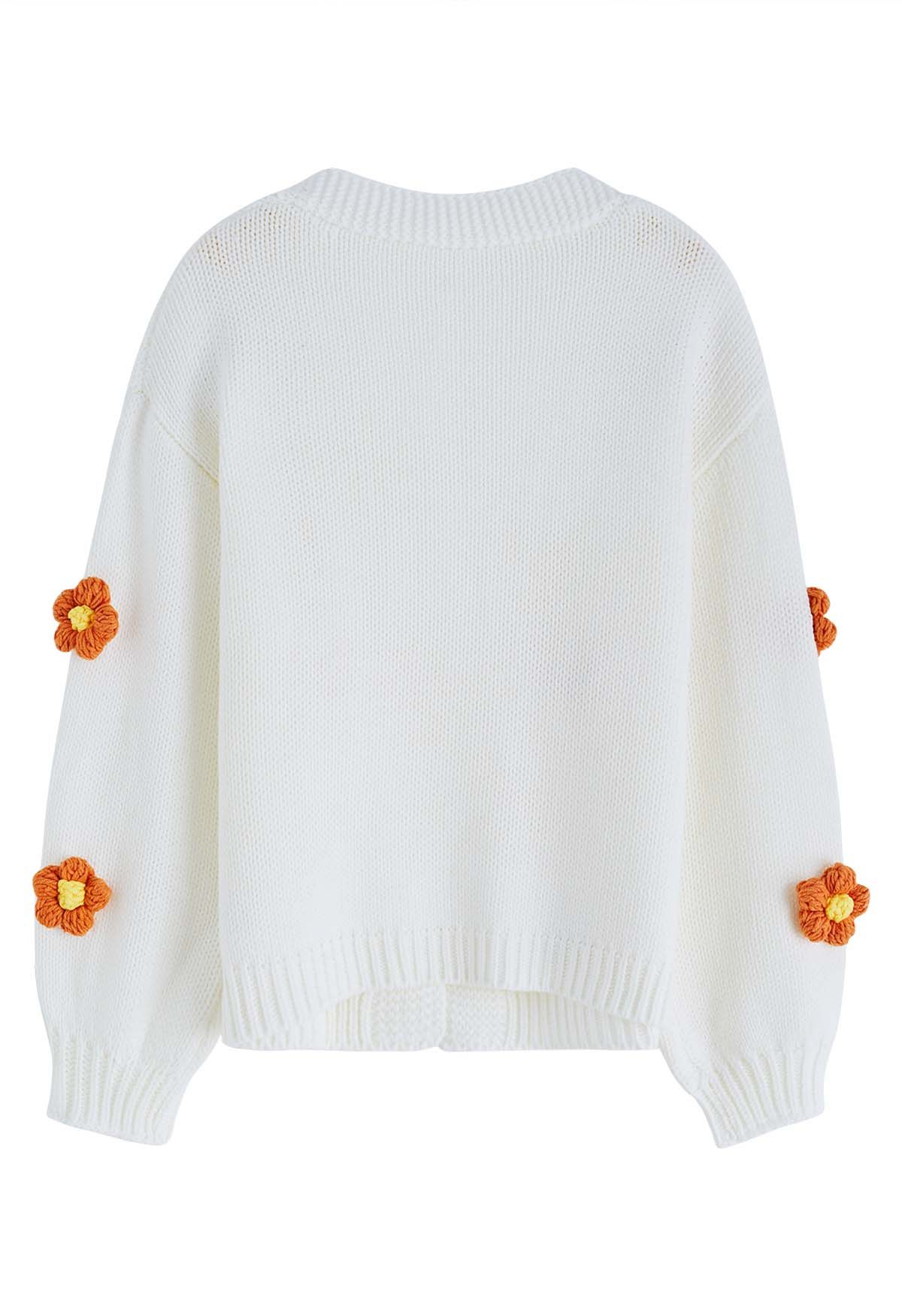 Cardigan en tricot ouvert sur le devant à fleurs en point 3D en blanc