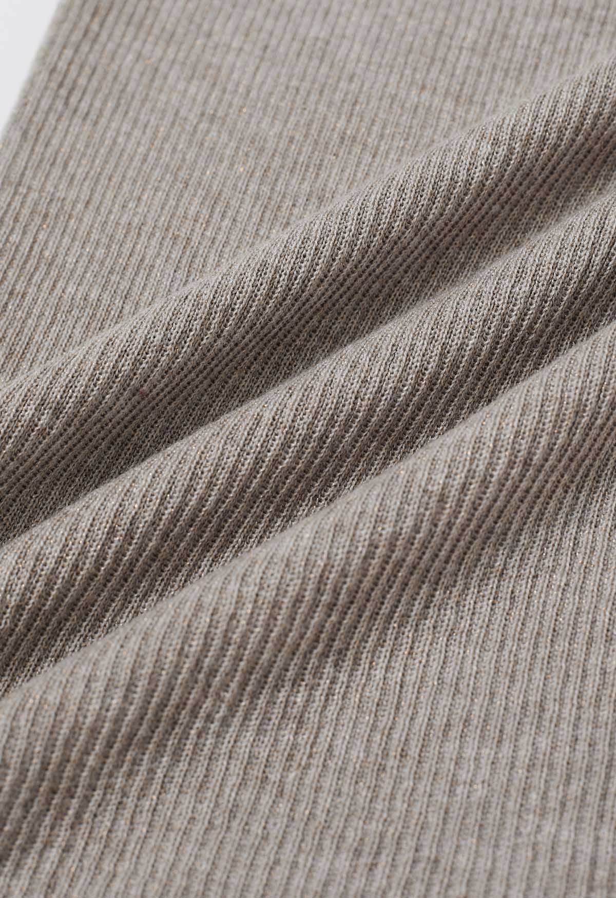 Haut en tricot sans manches à bord de laitue pailleté en taupe