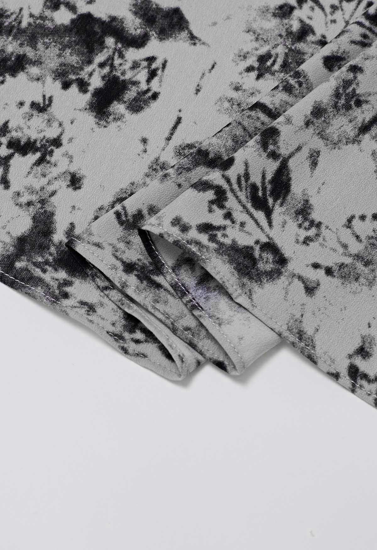 Robe portefeuille en mousseline imprimée aquarelle en gris
