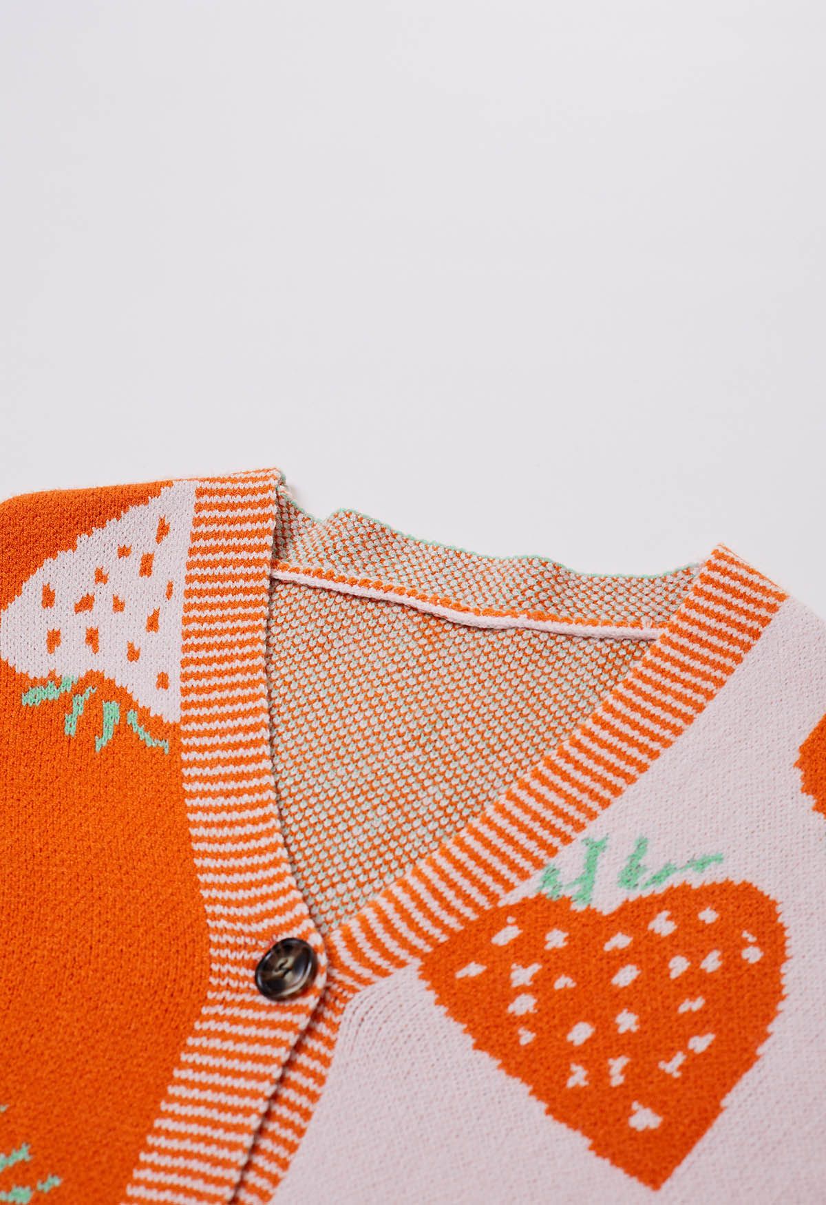 Cardigan boutonné fraise bicolore en orange