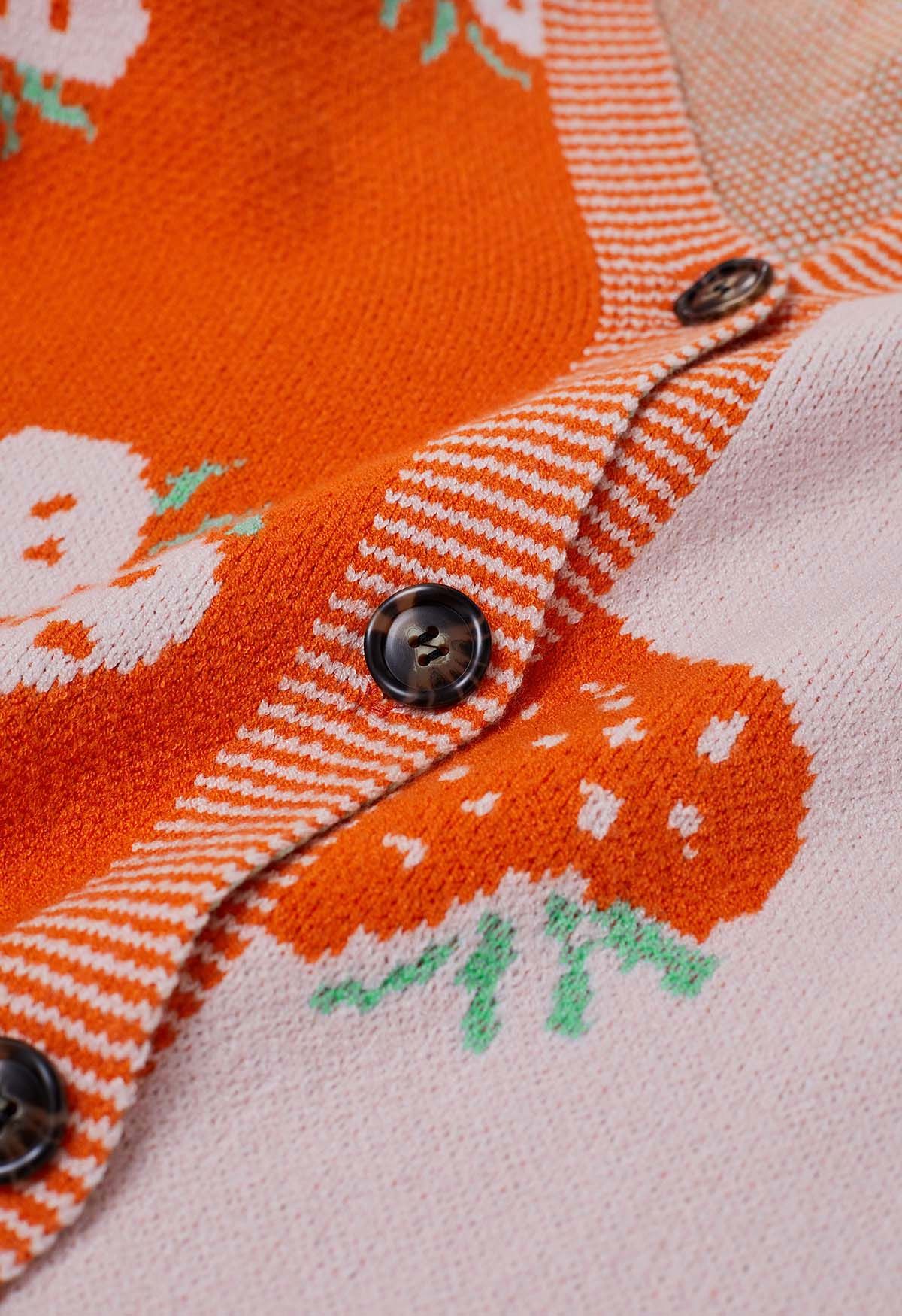 Cardigan boutonné fraise bicolore en orange