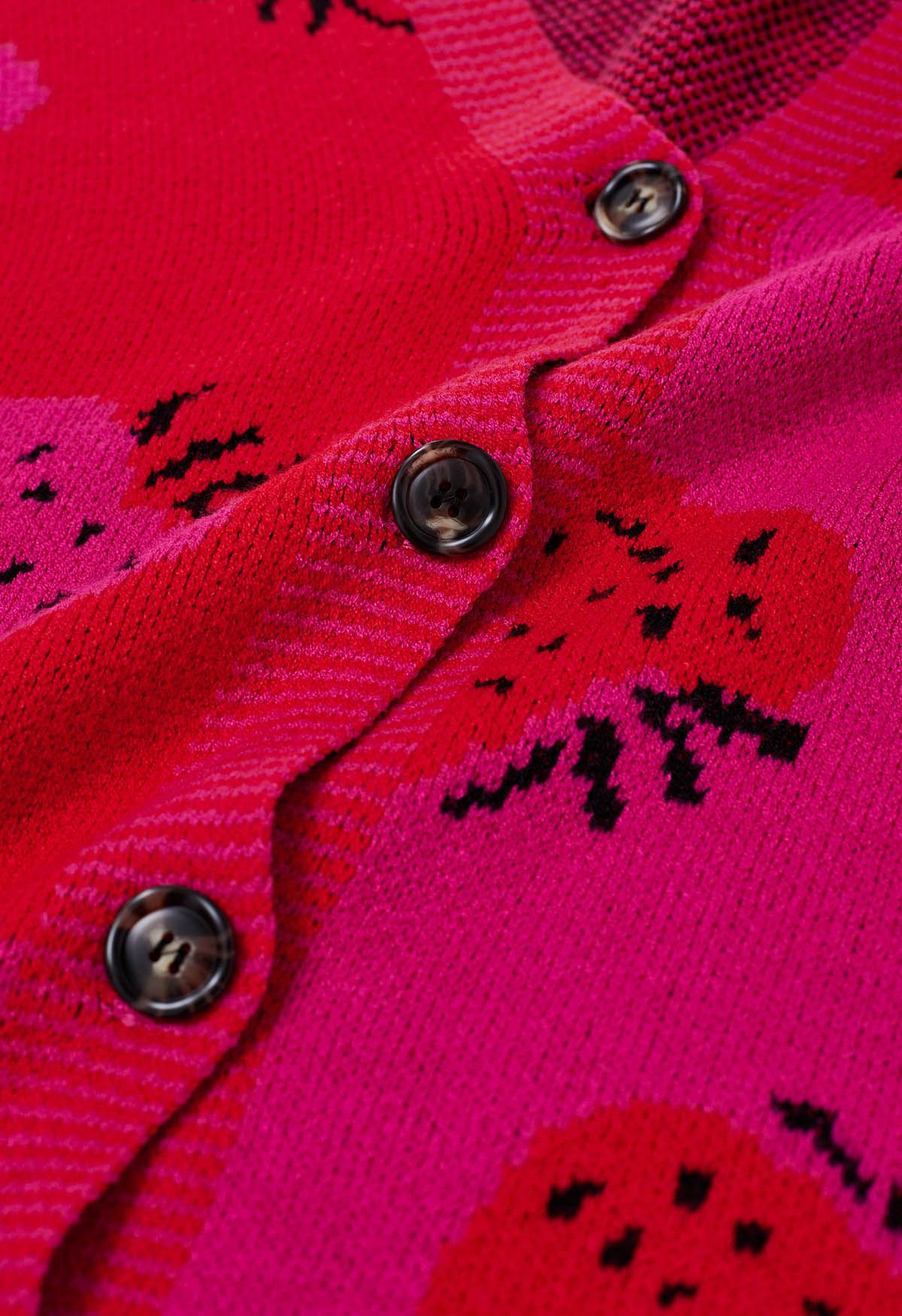 Cardigan boutonné fraise bicolore en rose vif