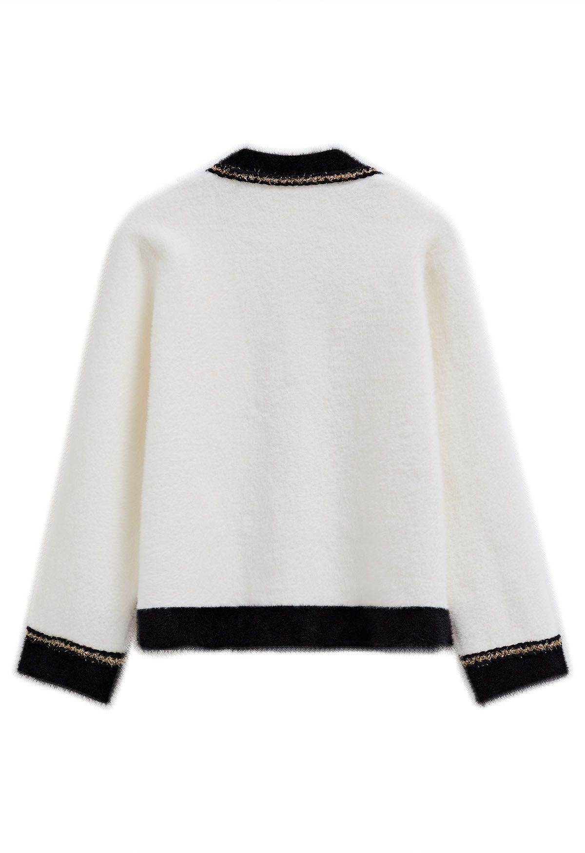 Cardigan en tricot pelucheux à franges contrastées en blanc
