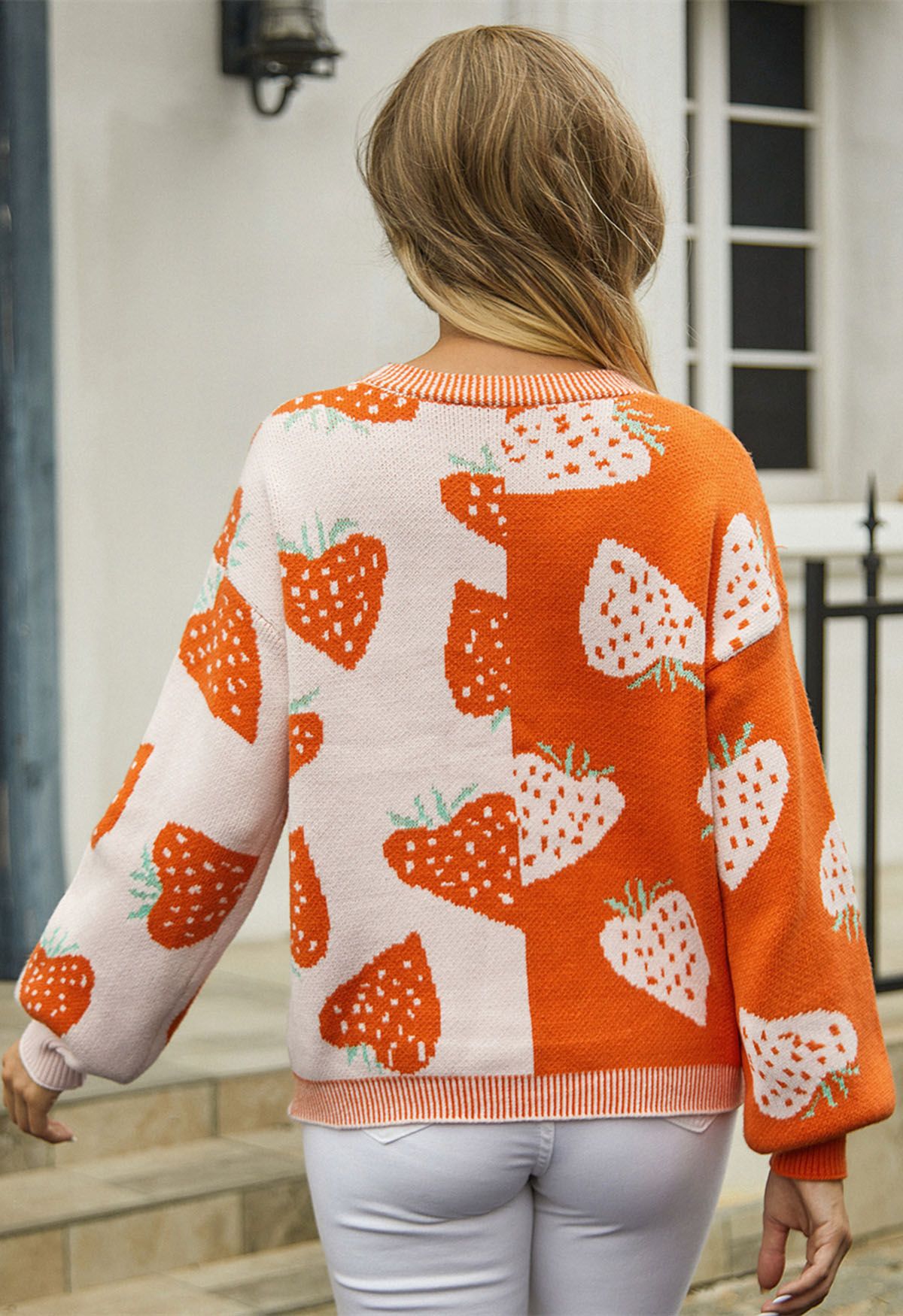 Cardigan boutonné fraise bicolore en orange