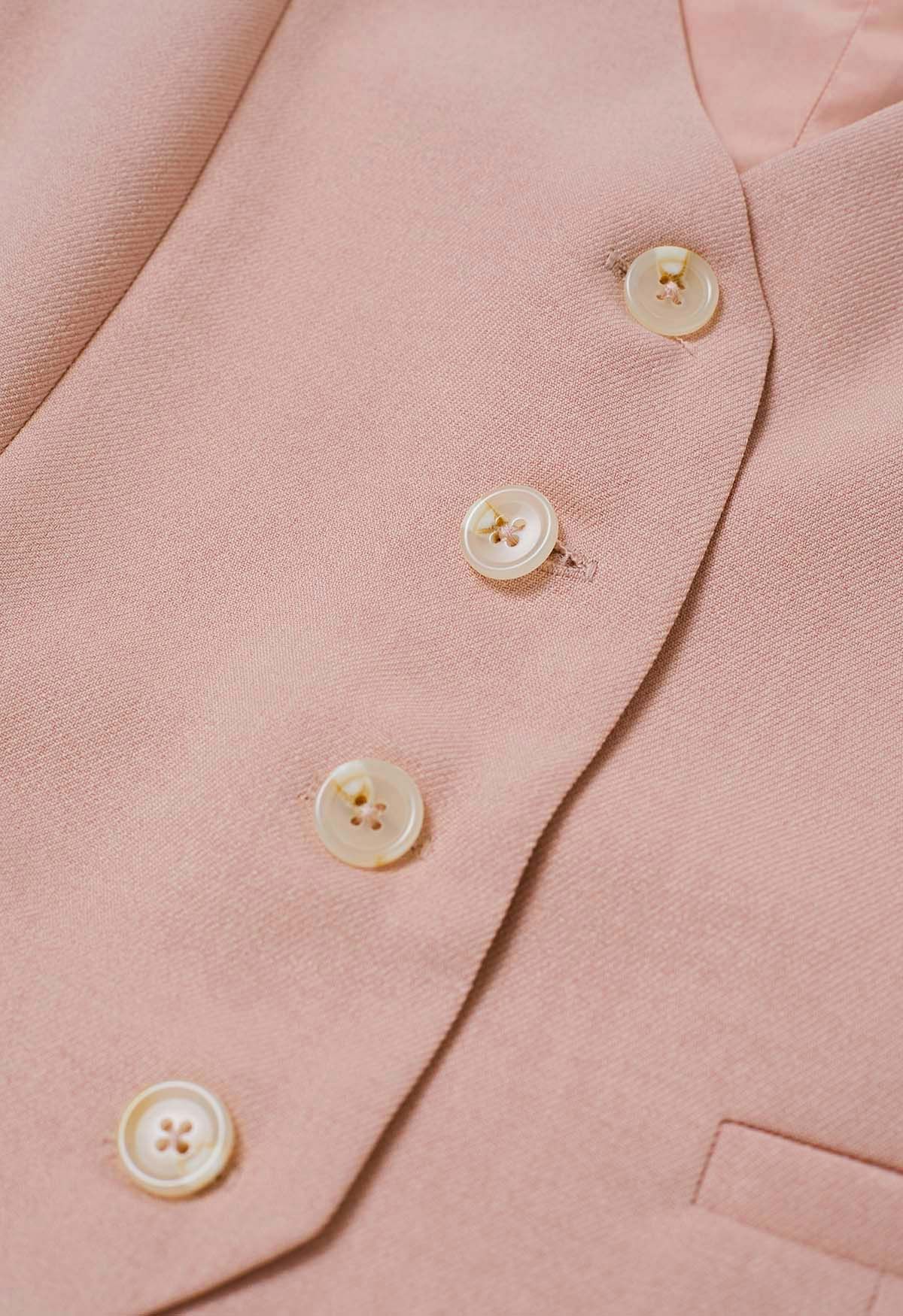 Blazer boutonné avec poche passepoilée et col en V en rose