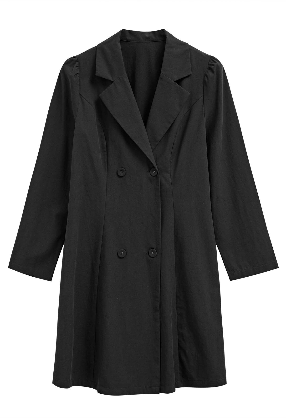 Robe blazer à faux col et revers cranté en noir