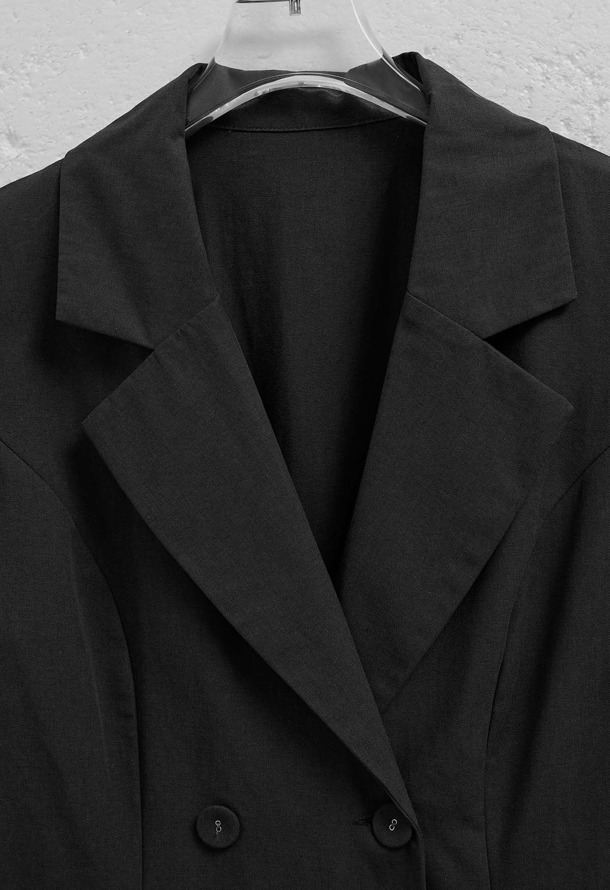 Robe blazer à faux col et revers cranté en noir