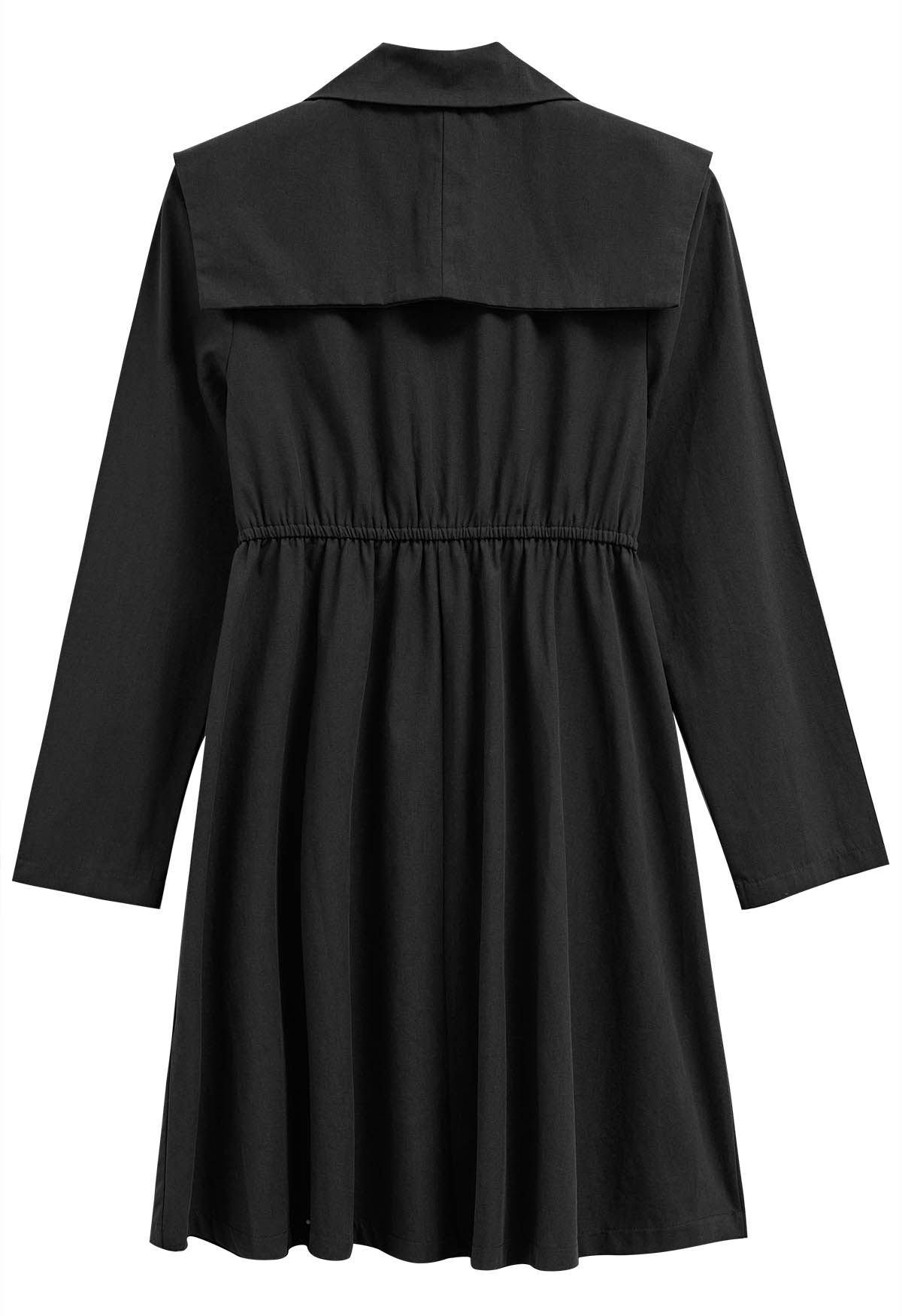 Robe blazer à faux col et revers cranté en noir