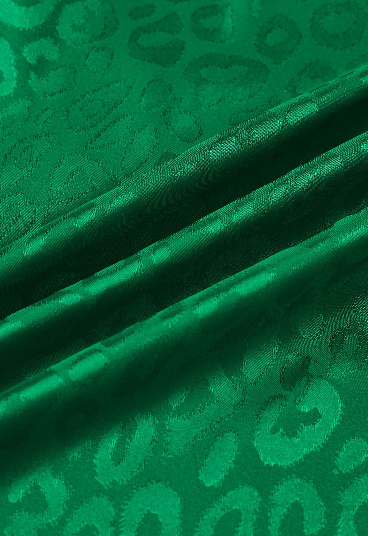 Robe longue à volants en jacquard léopard brillant en vert