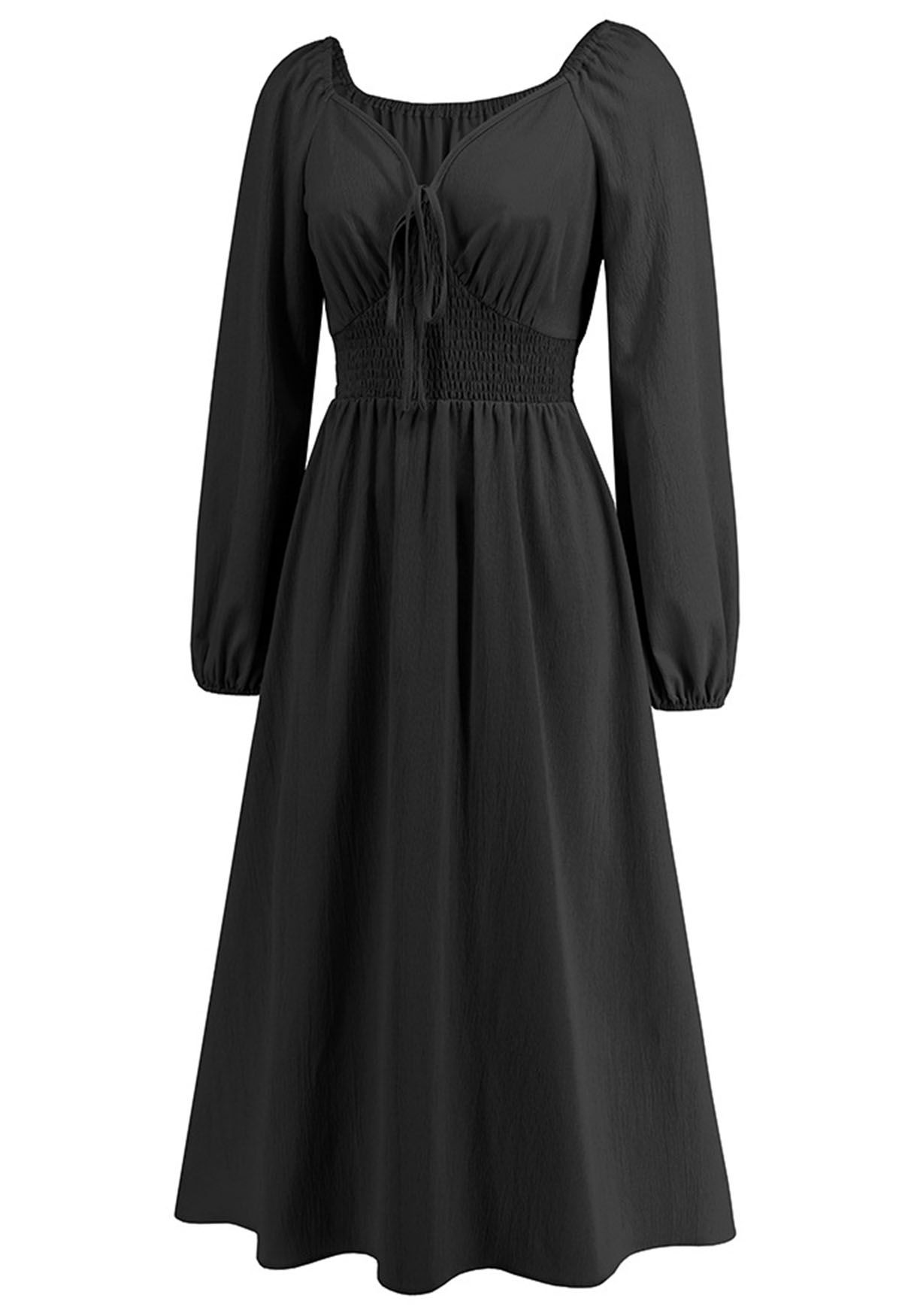 Robe midi nouée sur le devant à col en cœur en noir