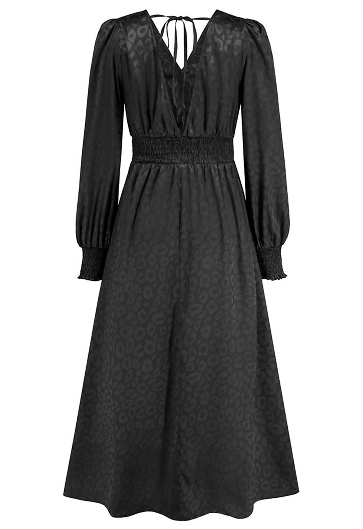 Robe longue à volants en jacquard léopard brillant en noir