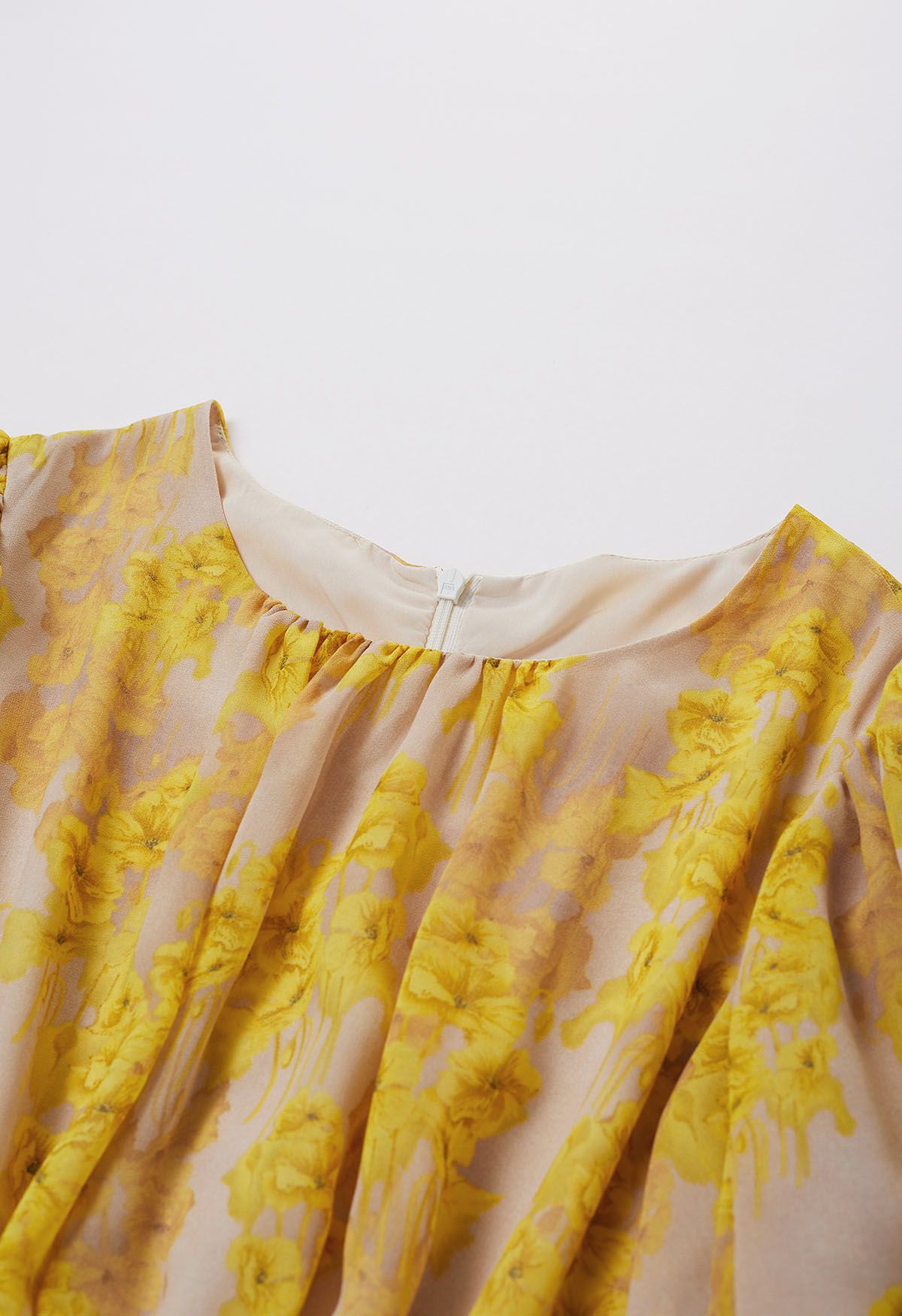 Robe midi asymétrique à volants et cordon de serrage Yellow Blossom