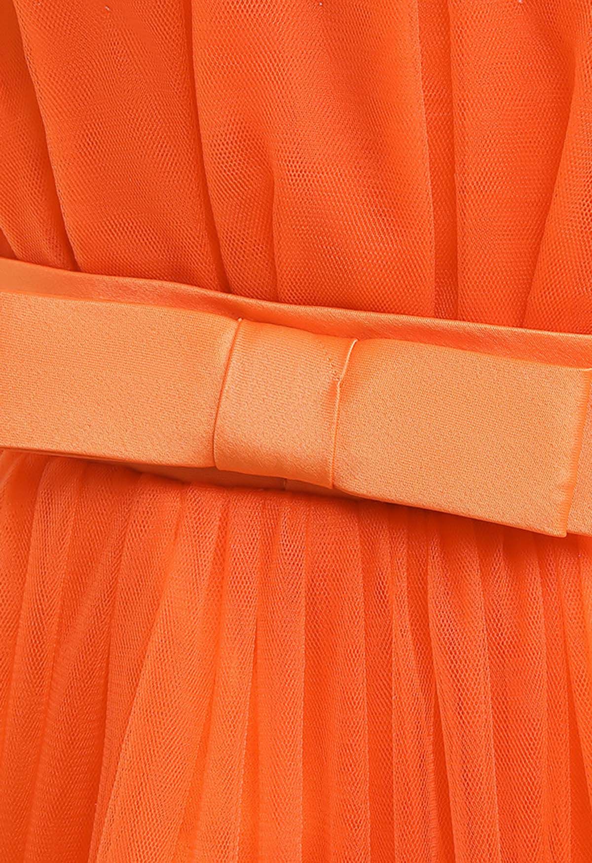 Robe en tulle à la taille avec nœud papillon en orange pour enfants