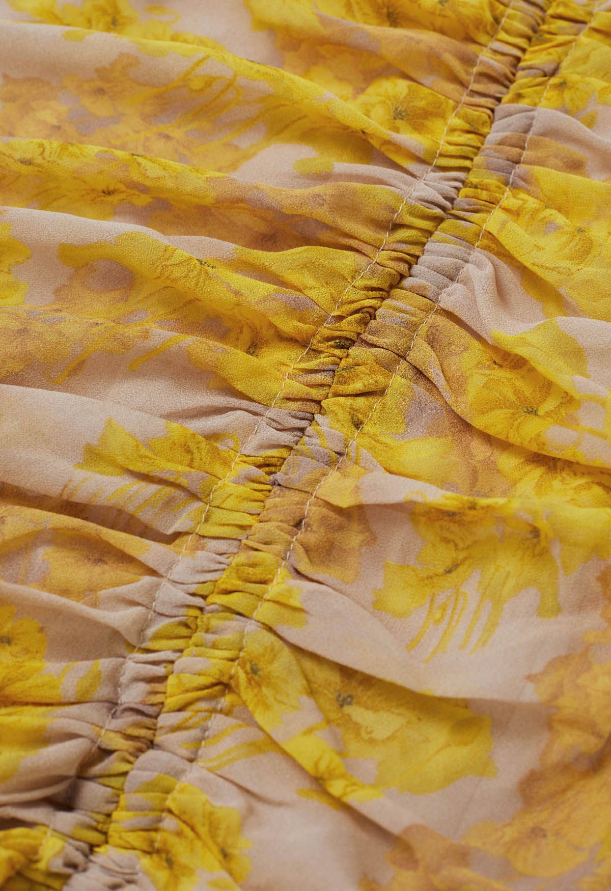 Robe midi asymétrique à volants et cordon de serrage Yellow Blossom
