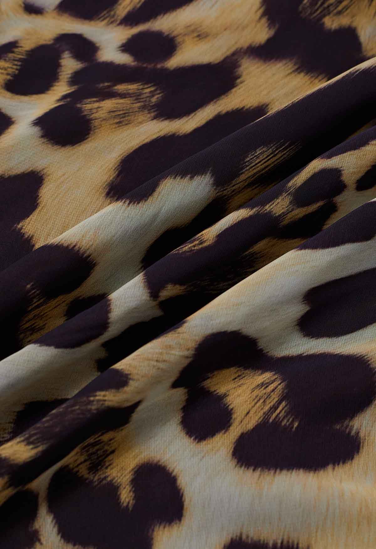 Robe longue en mousseline à manches longues et imprimé animal séduisant