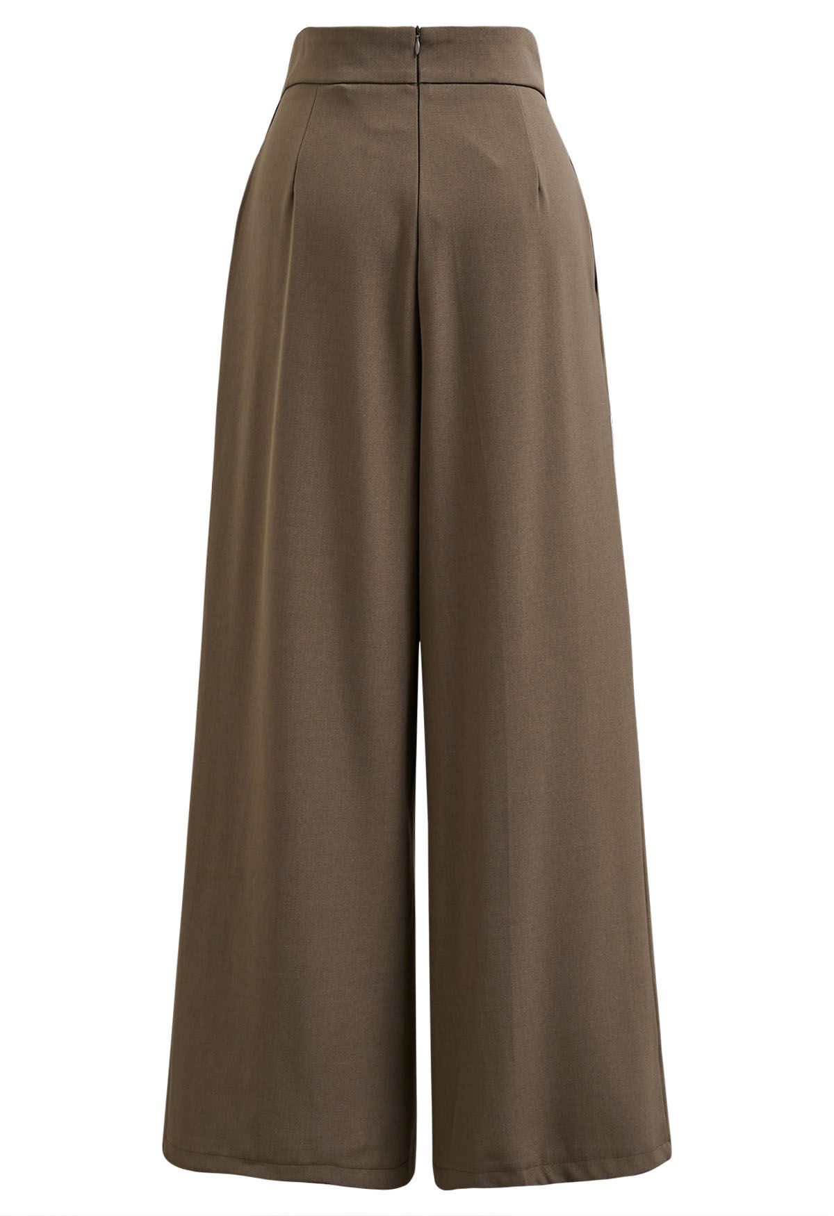 Pantalon droit plissé à taille croisée en marron