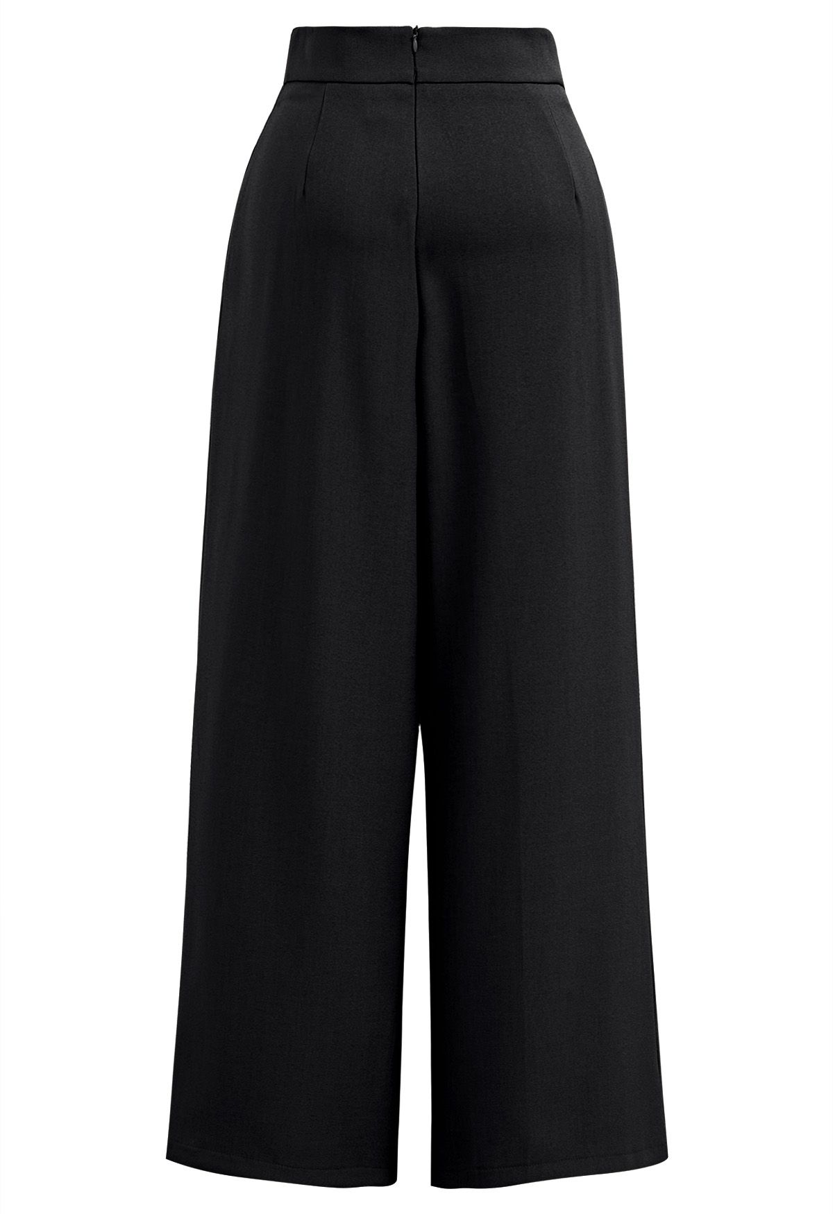 Pantalon droit plissé à taille croisée en noir
