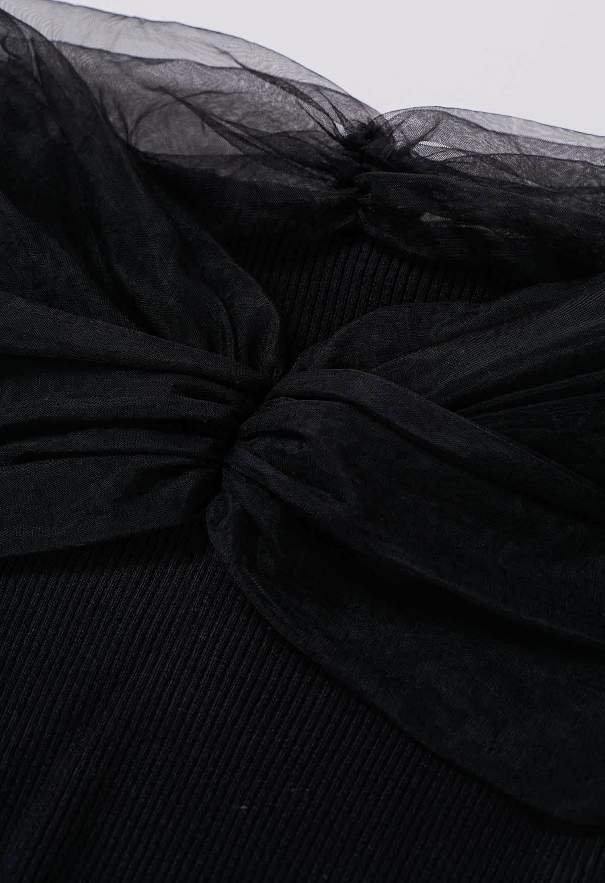 Haut en tricot épissé en maille à épaules dénudées en noir