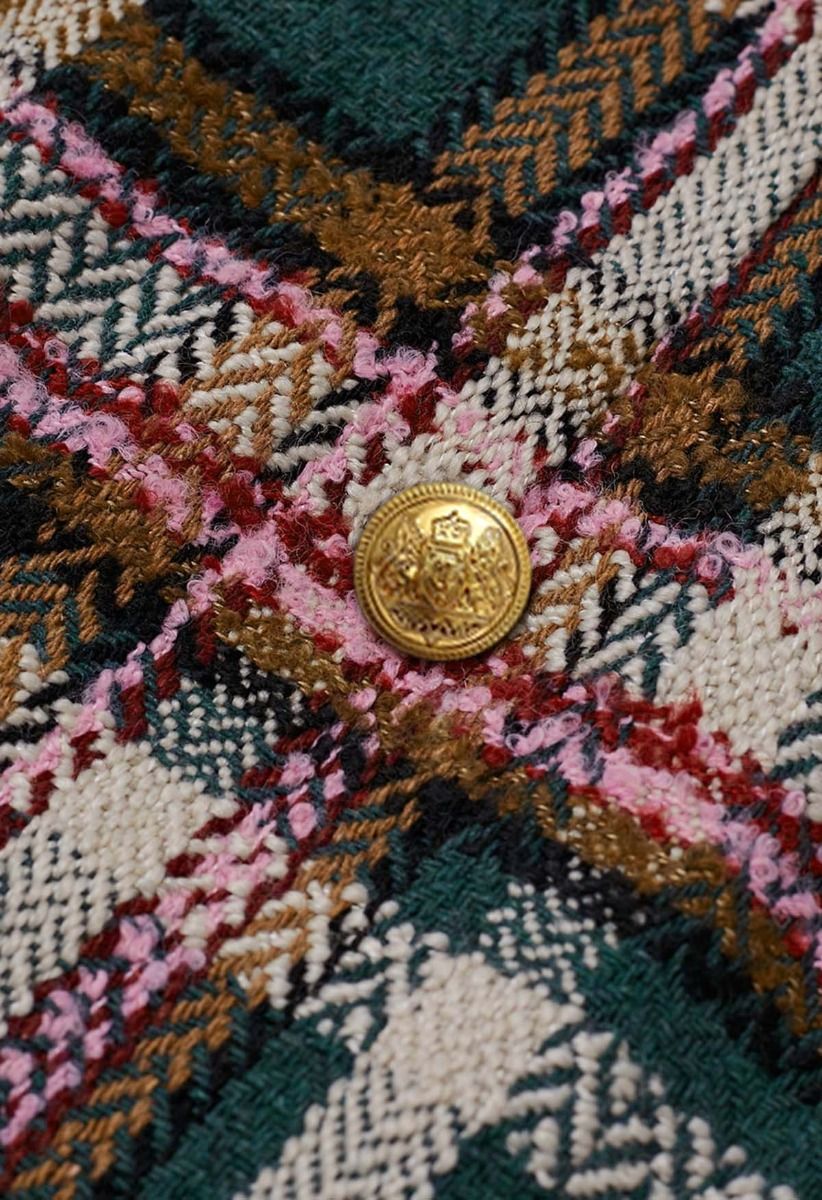 Mini-jupe en laine mélangée à carreaux verte Golden Buttons
