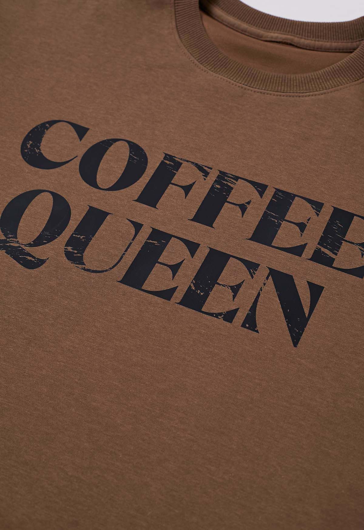 Haut à manches longues imprimé Coffee Queen en marron